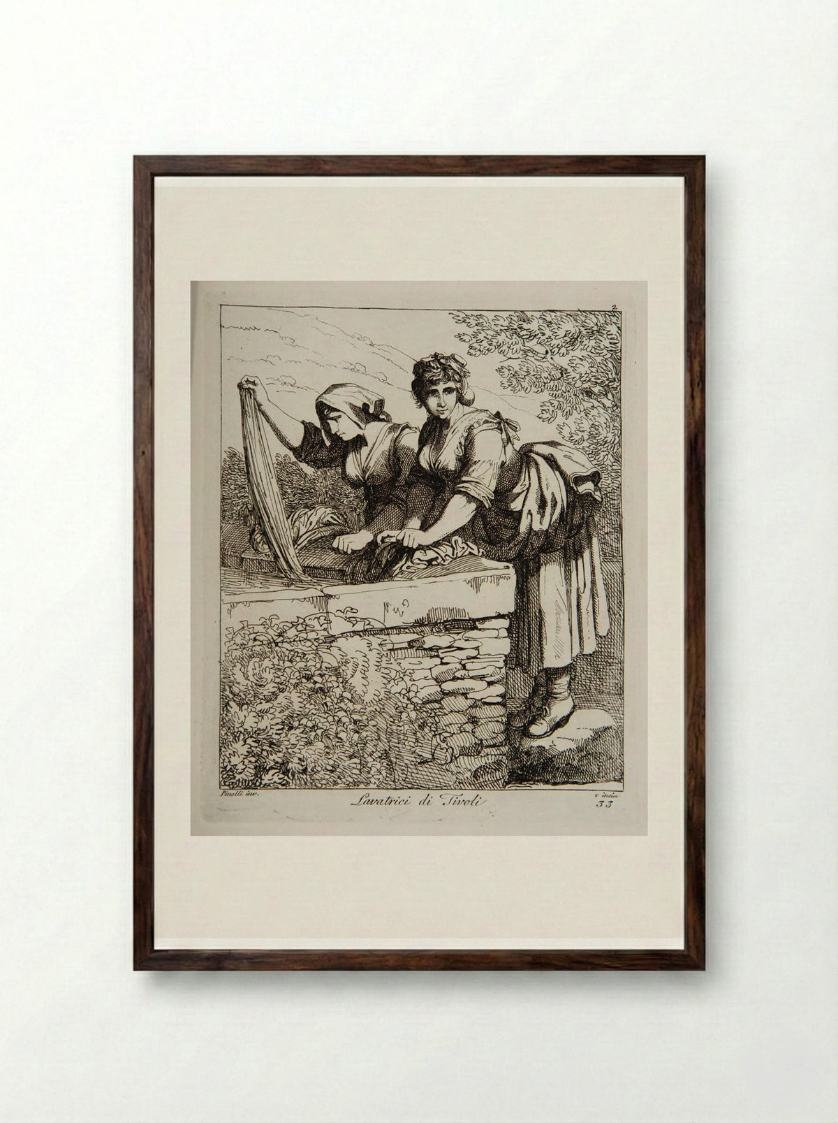 Washerwomen from Tivoli - Bartolomeo Pinelli - Framed Print Dark Wood