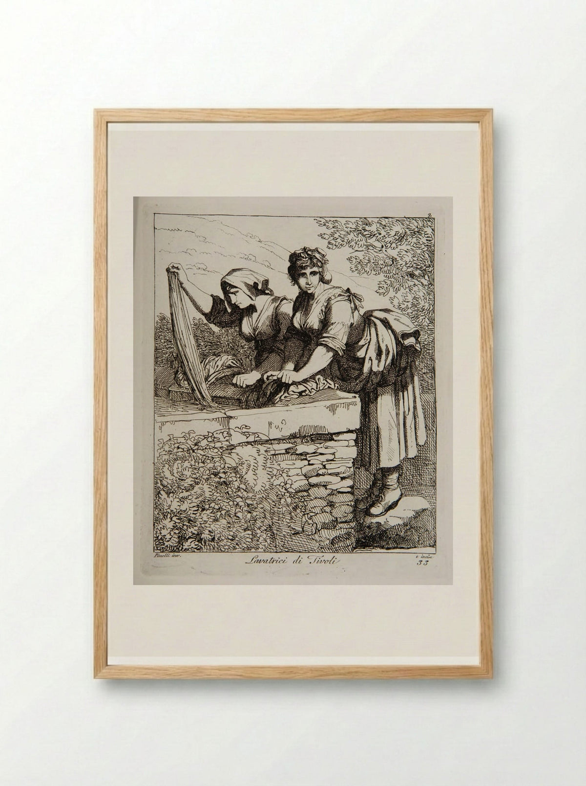 Washerwomen from Tivoli - Bartolomeo Pinelli - Framed Print Wood