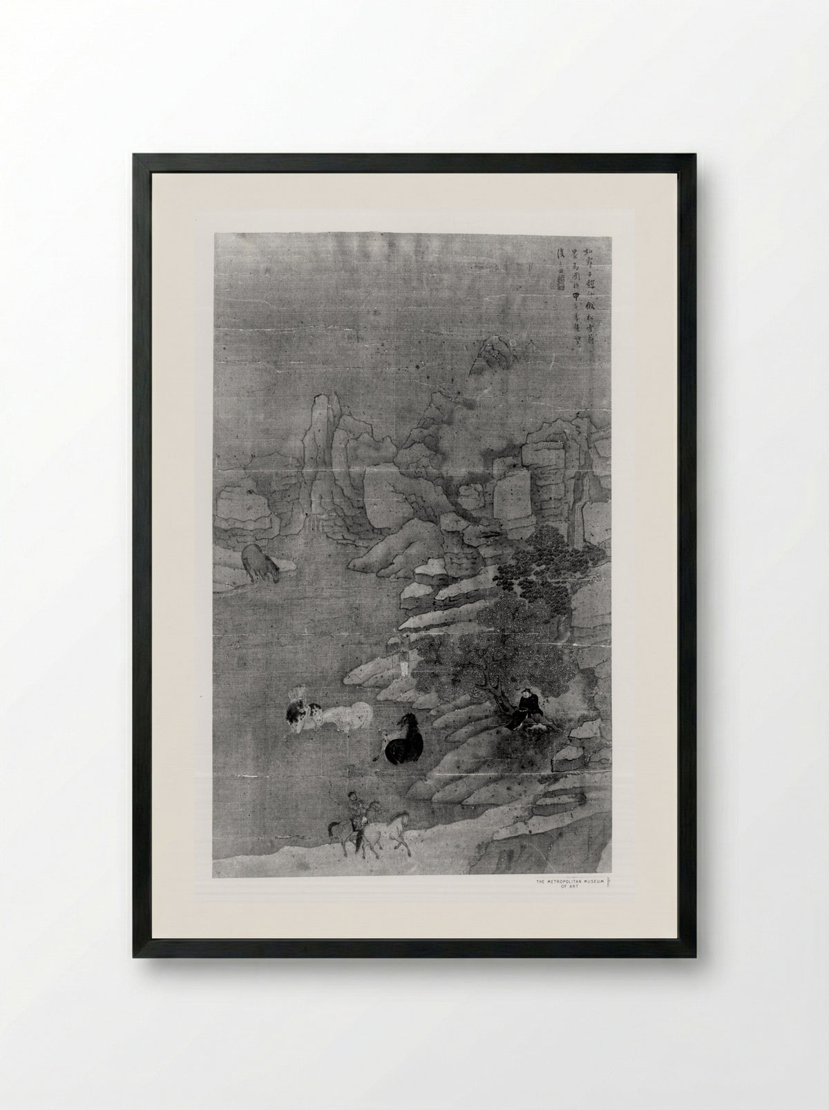 Washing the Horses in the Stream - Zhao Mengfu - Framed Print Black