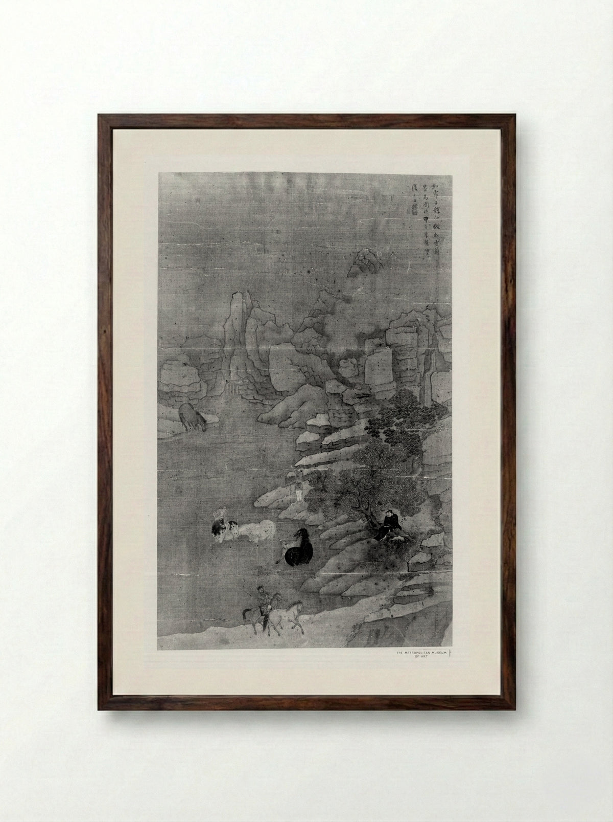 Washing the Horses in the Stream - Zhao Mengfu - Framed Print Dark Wood