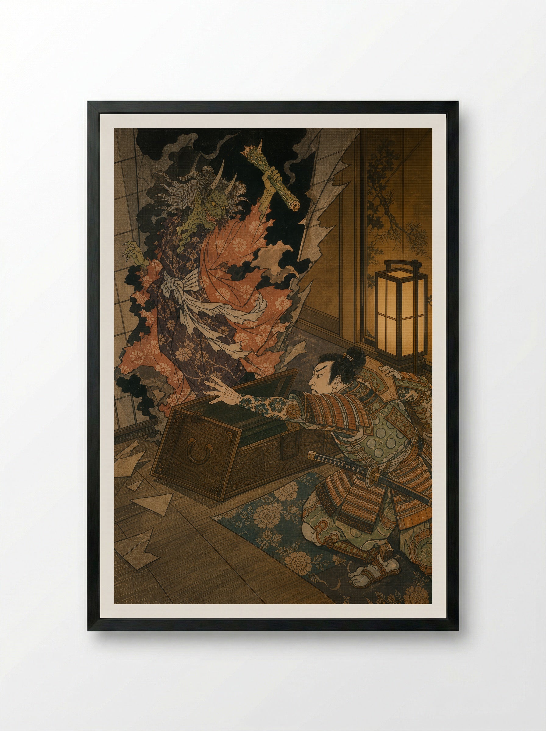 Watanabe no Tsuna at Rashomon: The Arm Reclaimed - Framed Print Black