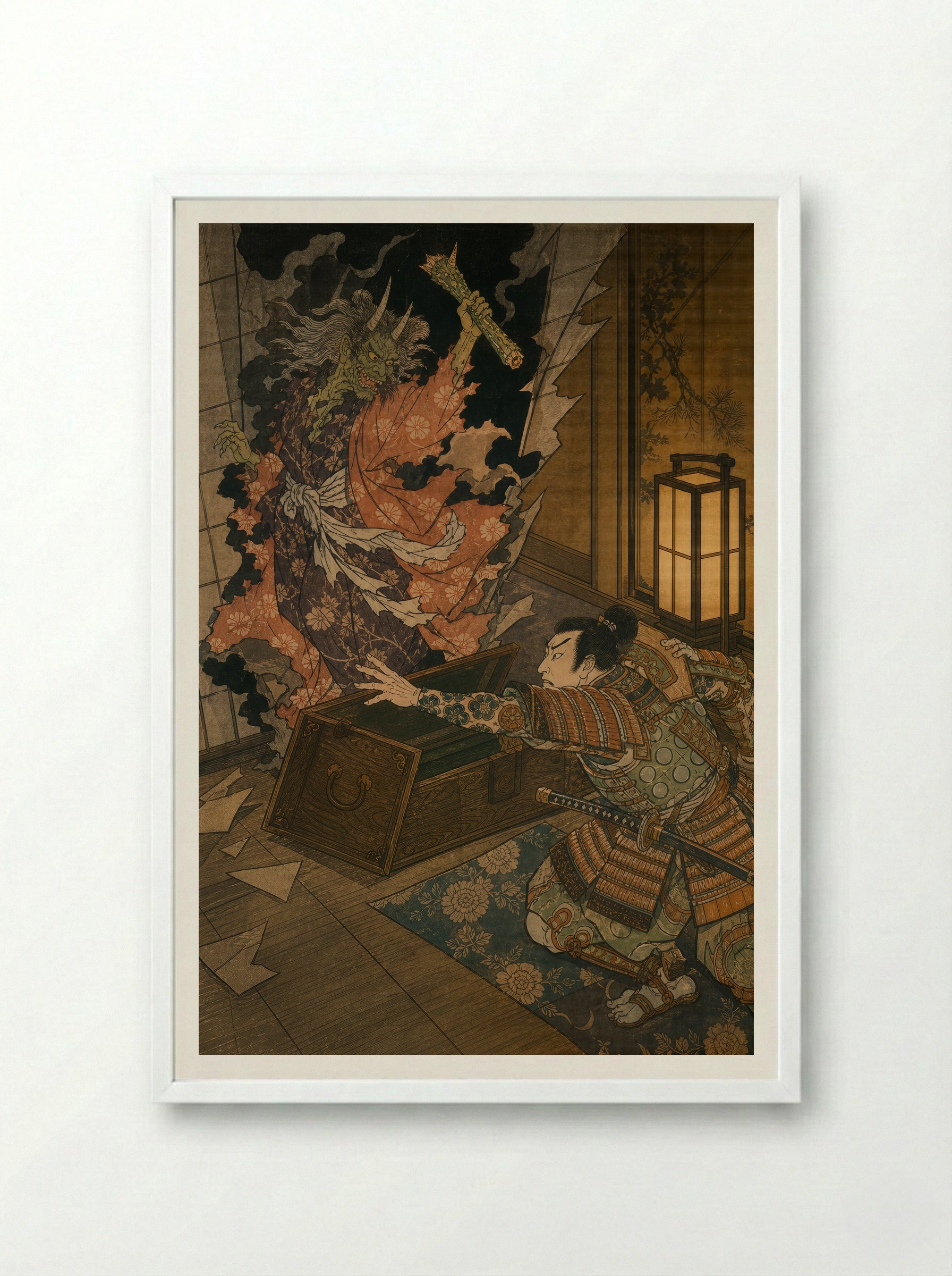 Watanabe no Tsuna at Rashomon: The Arm Reclaimed - Framed Print White