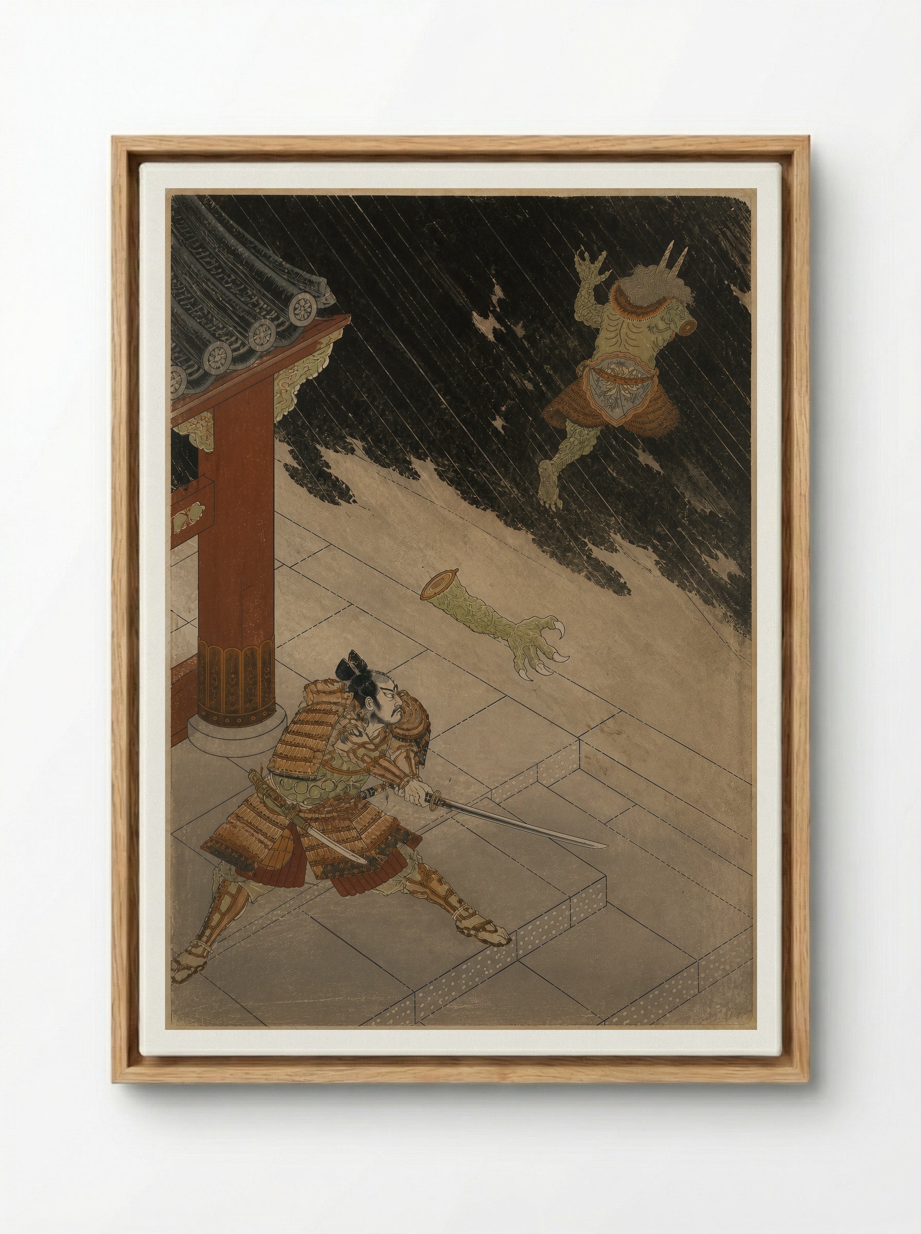 Watanabe no Tsuna at Rashomon: The Severed Arm - Framed Canvas Wood