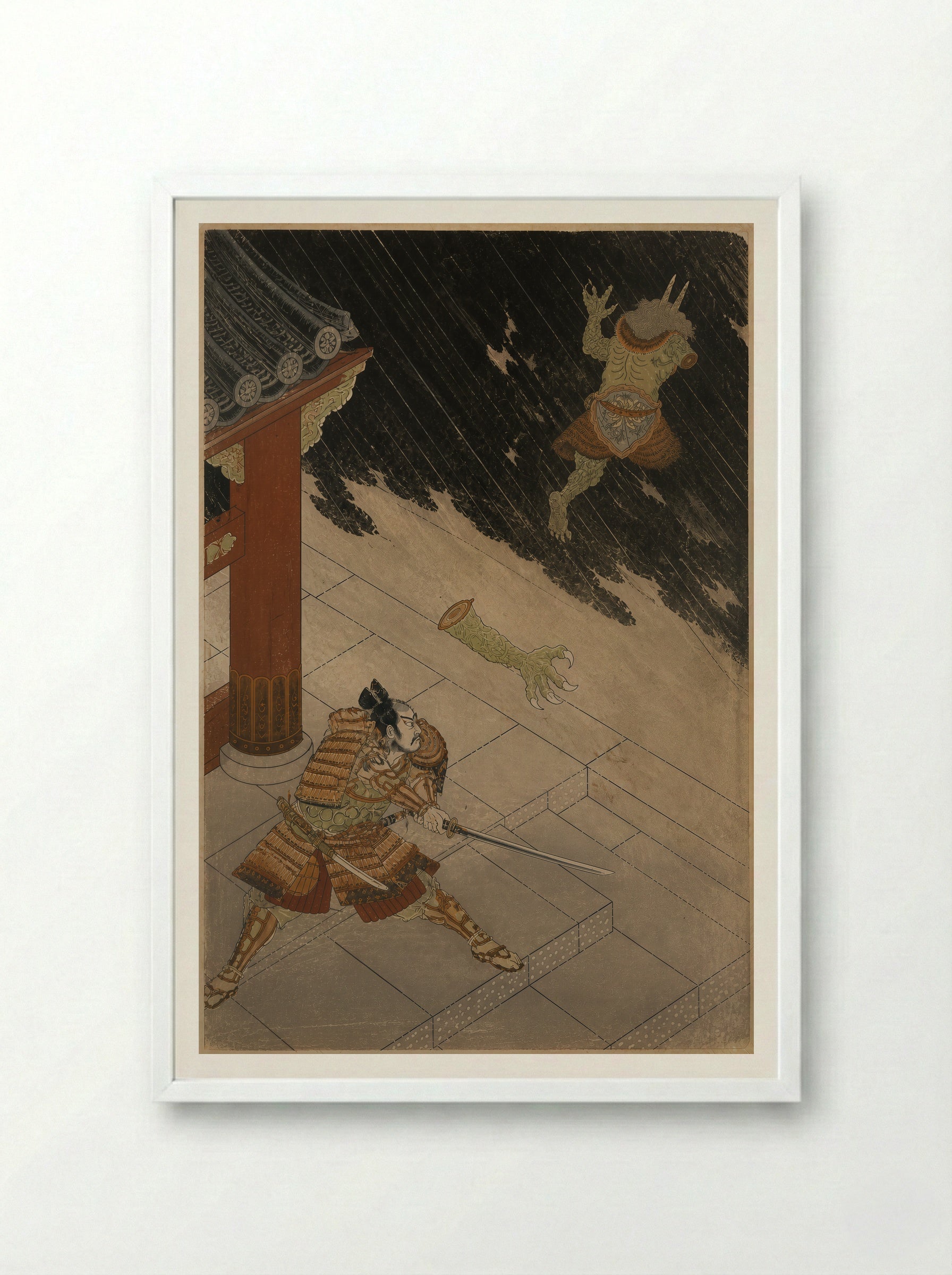 Watanabe no Tsuna at Rashomon: The Severed Arm - Framed Print White