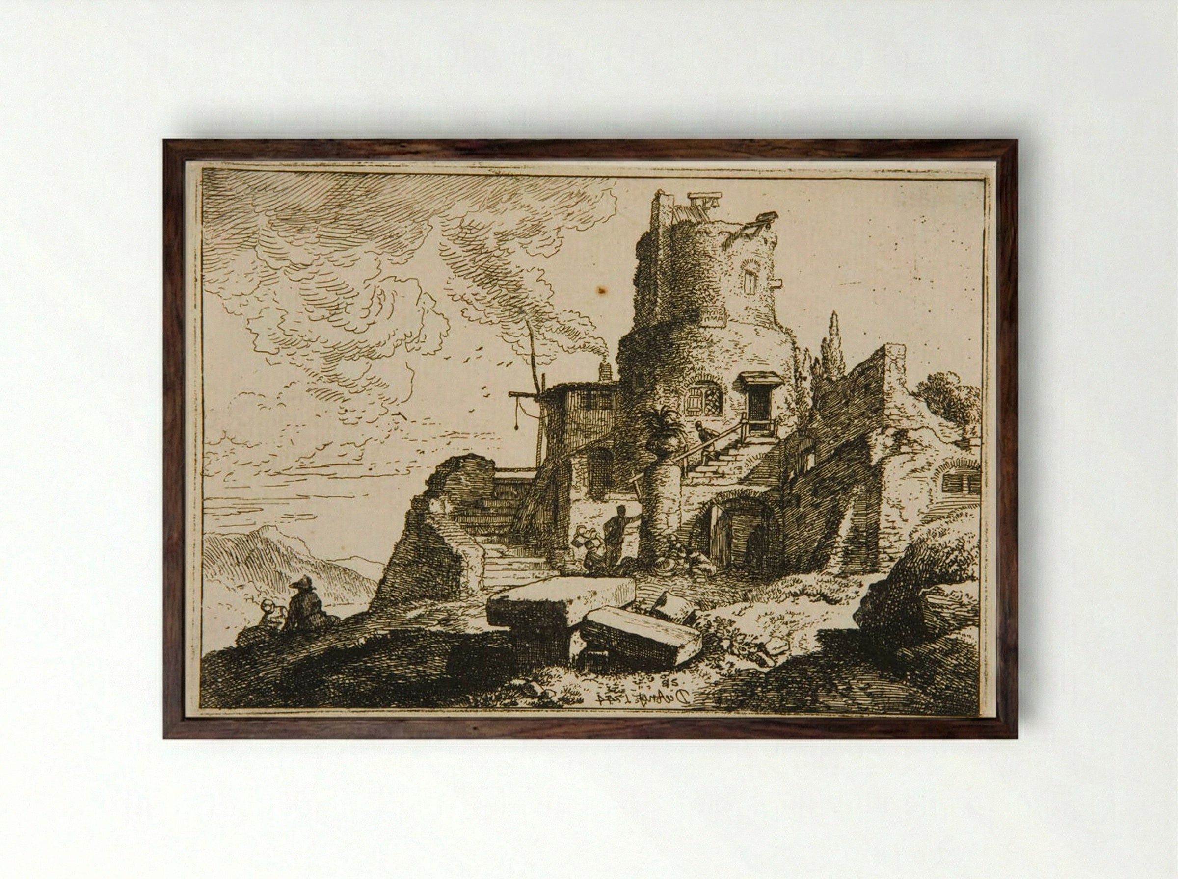 Watch-Tower - Christian Wilhelm Ernst Dietrich - Framed Print Dark Wood