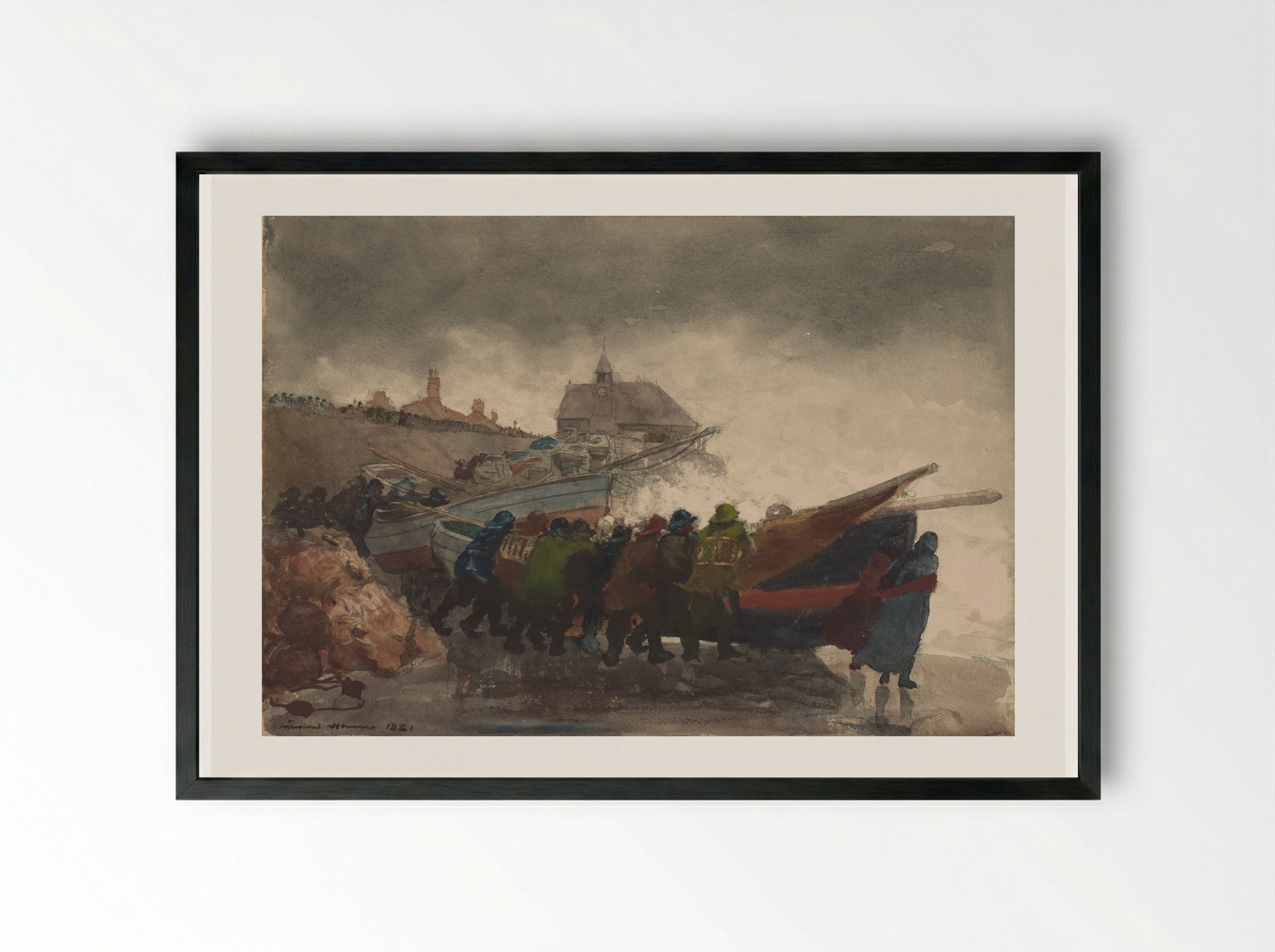 Watching the Tempest - Winslow Homer - Framed Print Black