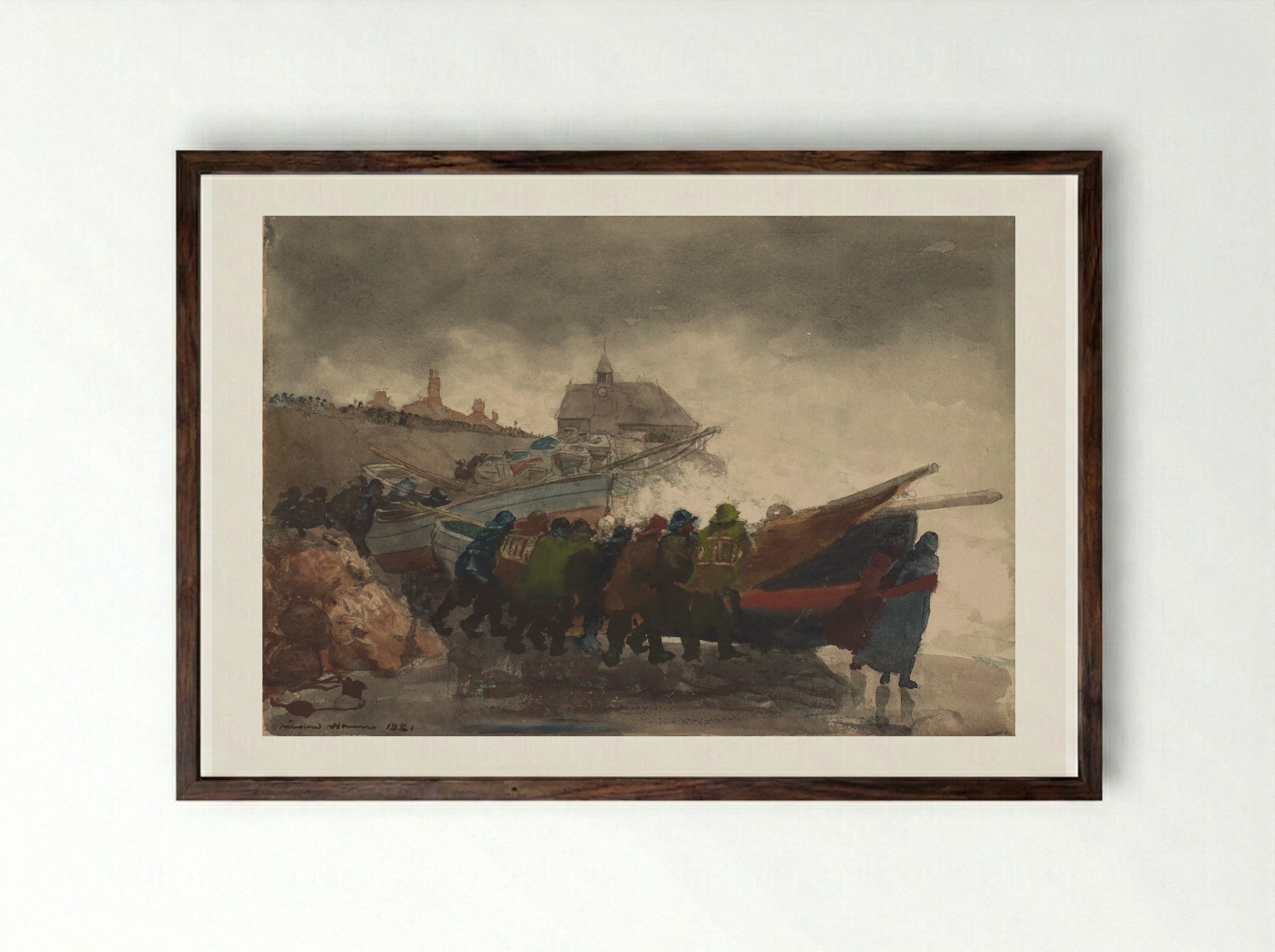 Watching the Tempest - Winslow Homer - Framed Print Dark Wood