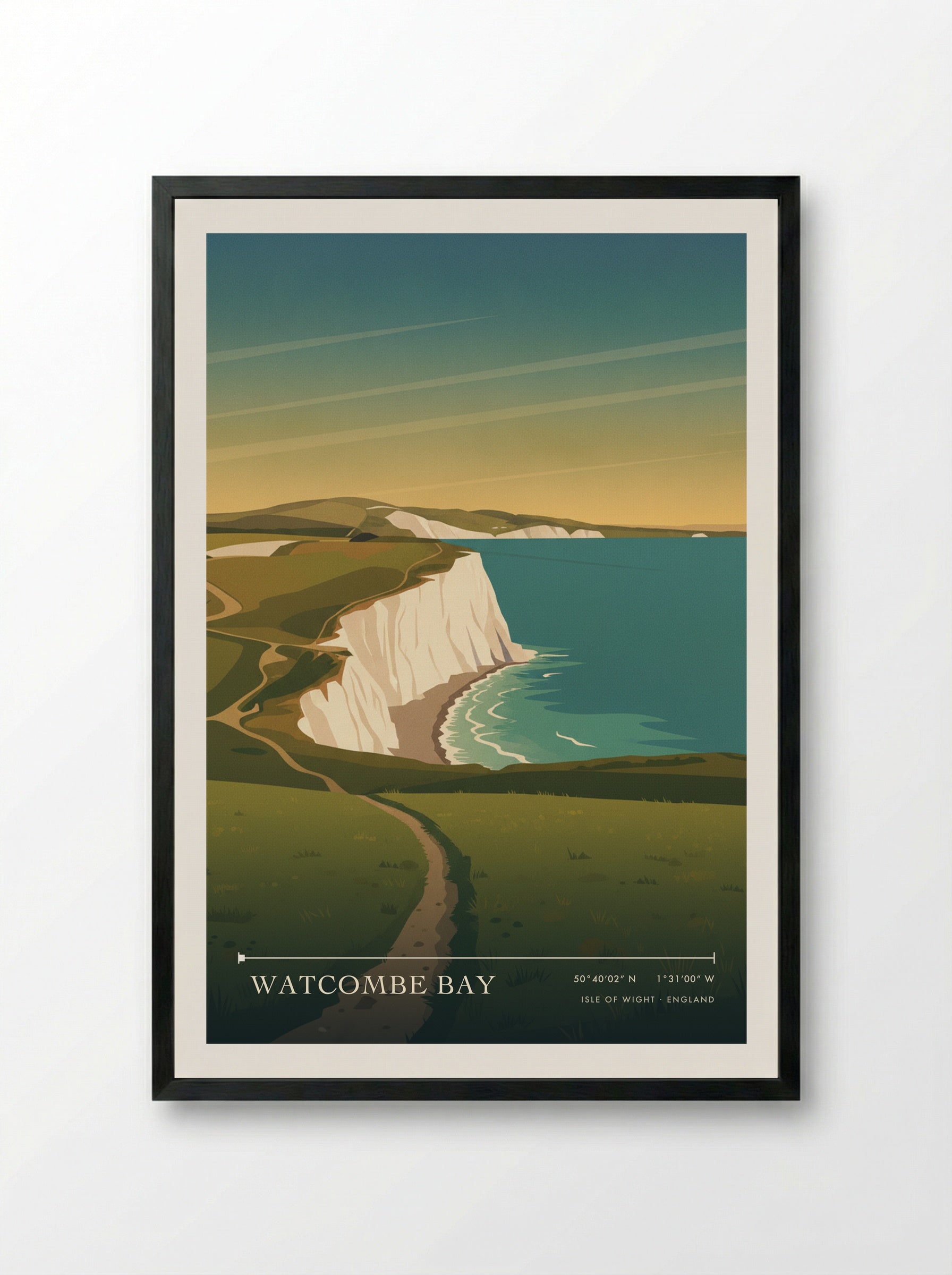 Watcombe Bay Isle of Wight England Travel Poster - Framed Print Black