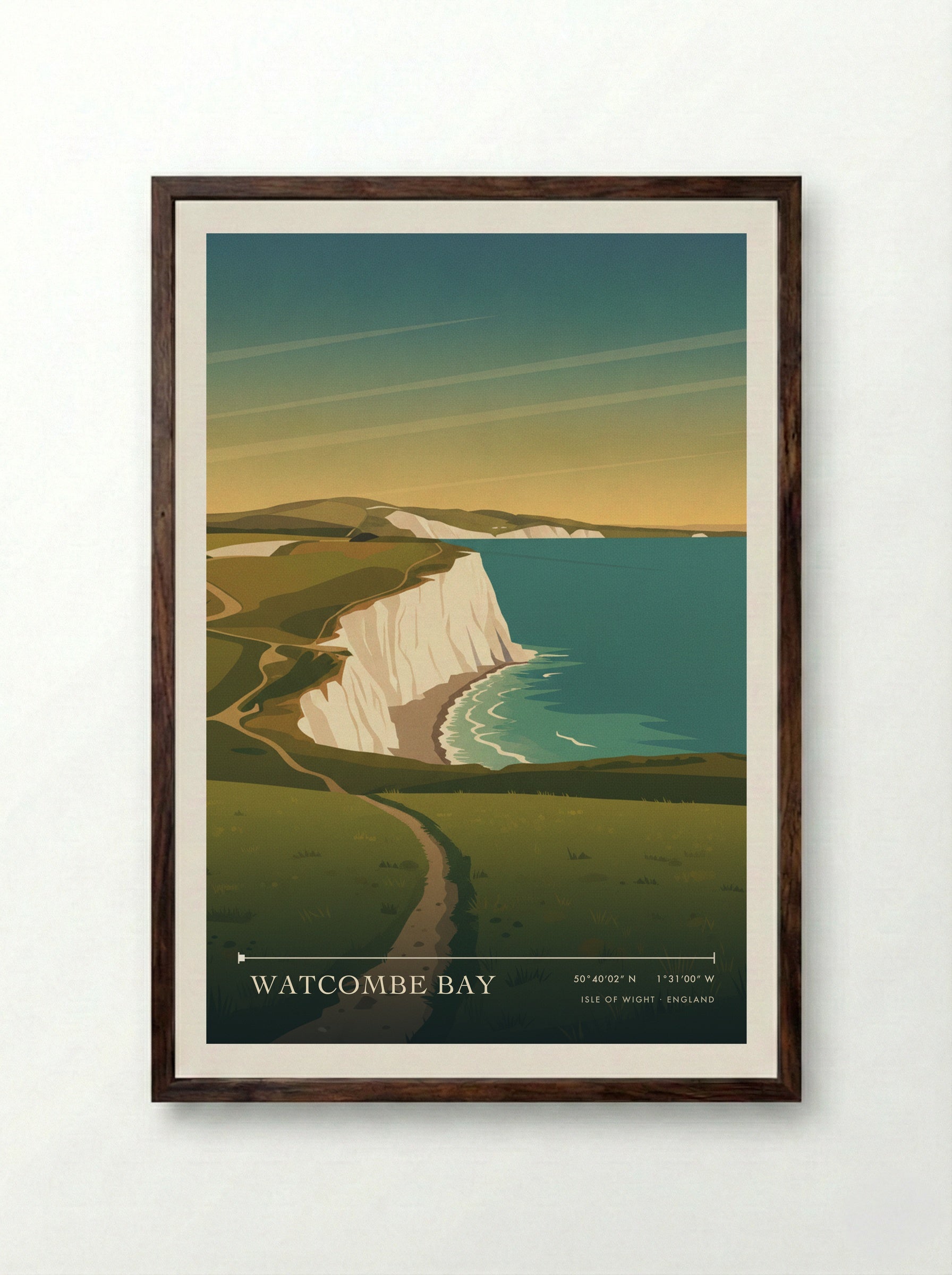 Watcombe Bay Isle of Wight England Travel Poster - Framed Print Dark Wood