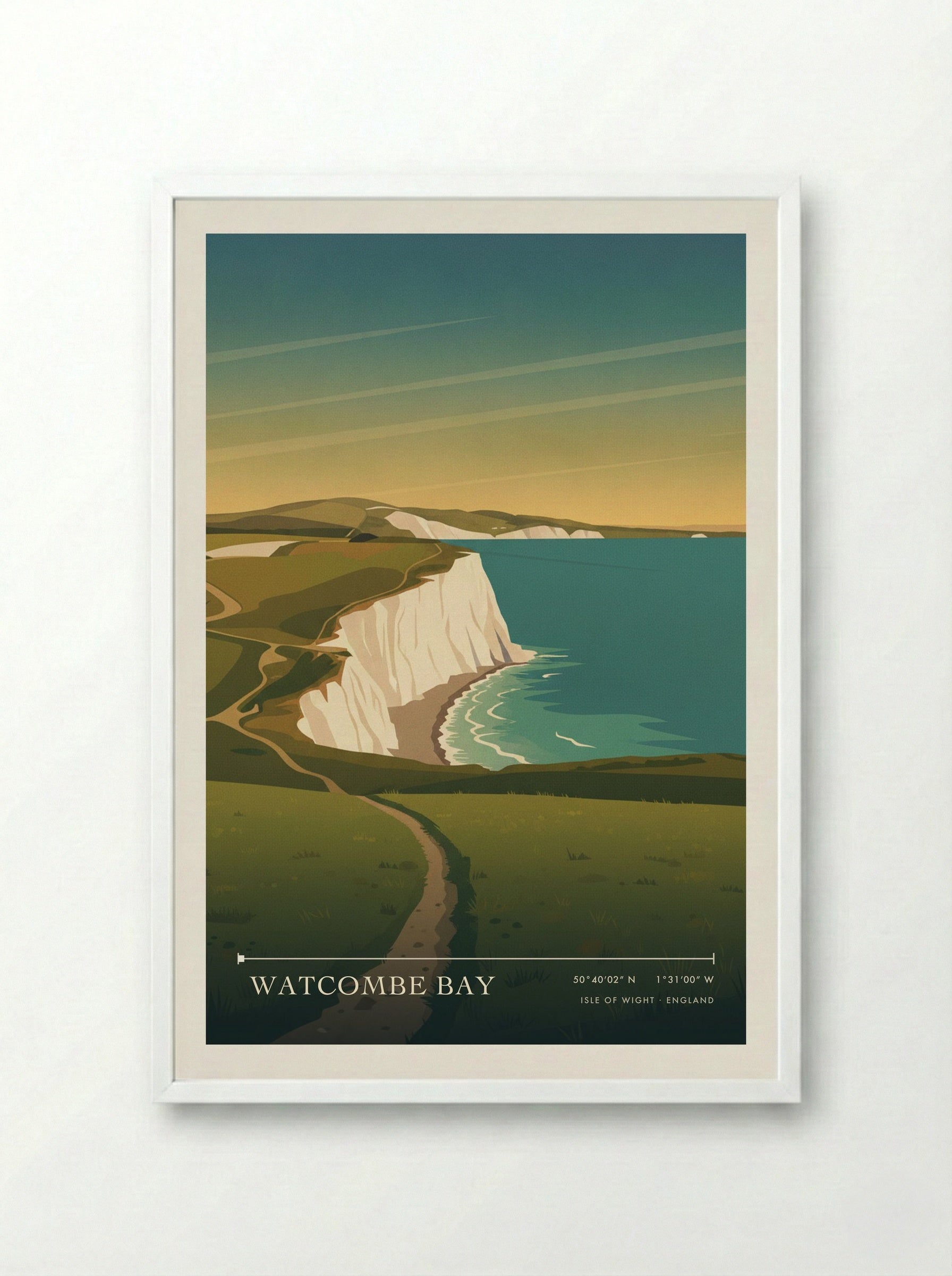 Watcombe Bay Isle of Wight England Travel Poster - Framed Print White