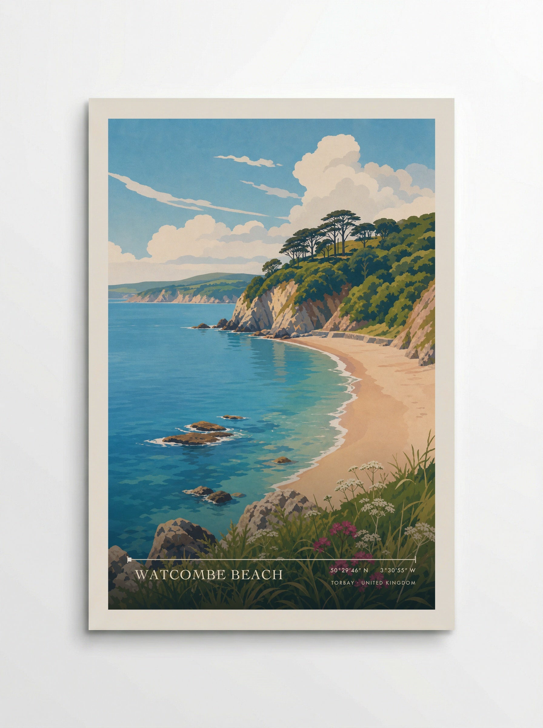 Watcombe Beach Torbay United Kingdom Travel Poster - Poster