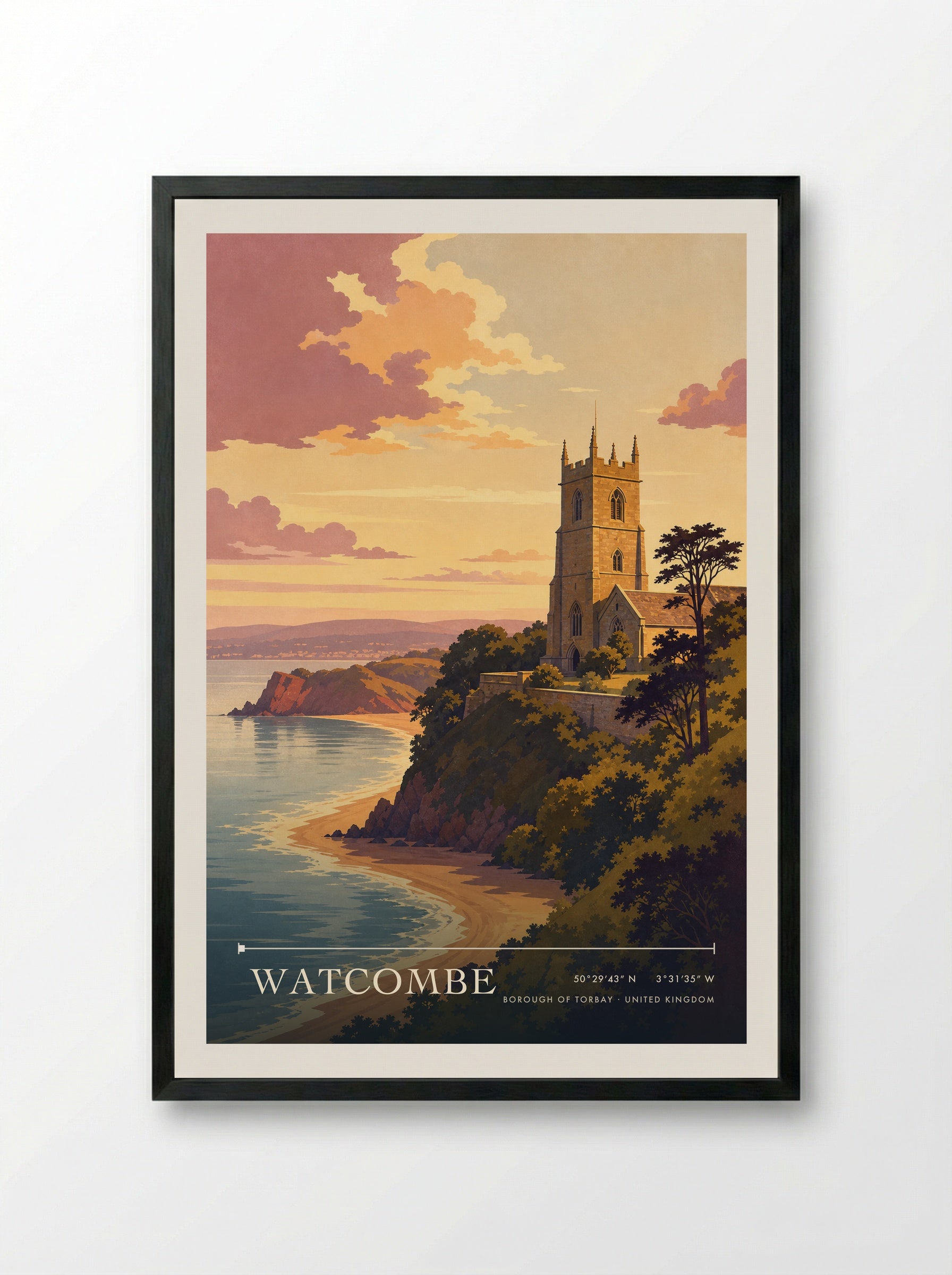 Watcombe Borough of Torbay United Kingdom Travel Poster - Framed Print Black