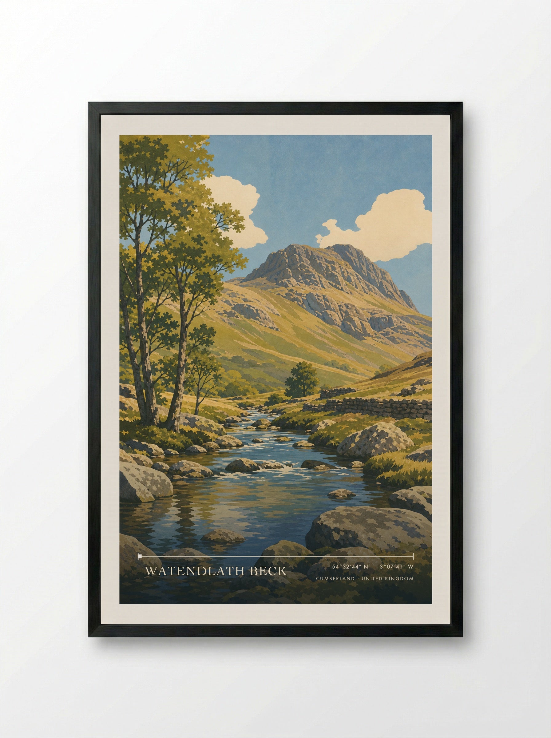 Watendlath Beck Cumberland United Kingdom Travel Poster - Framed Print Black