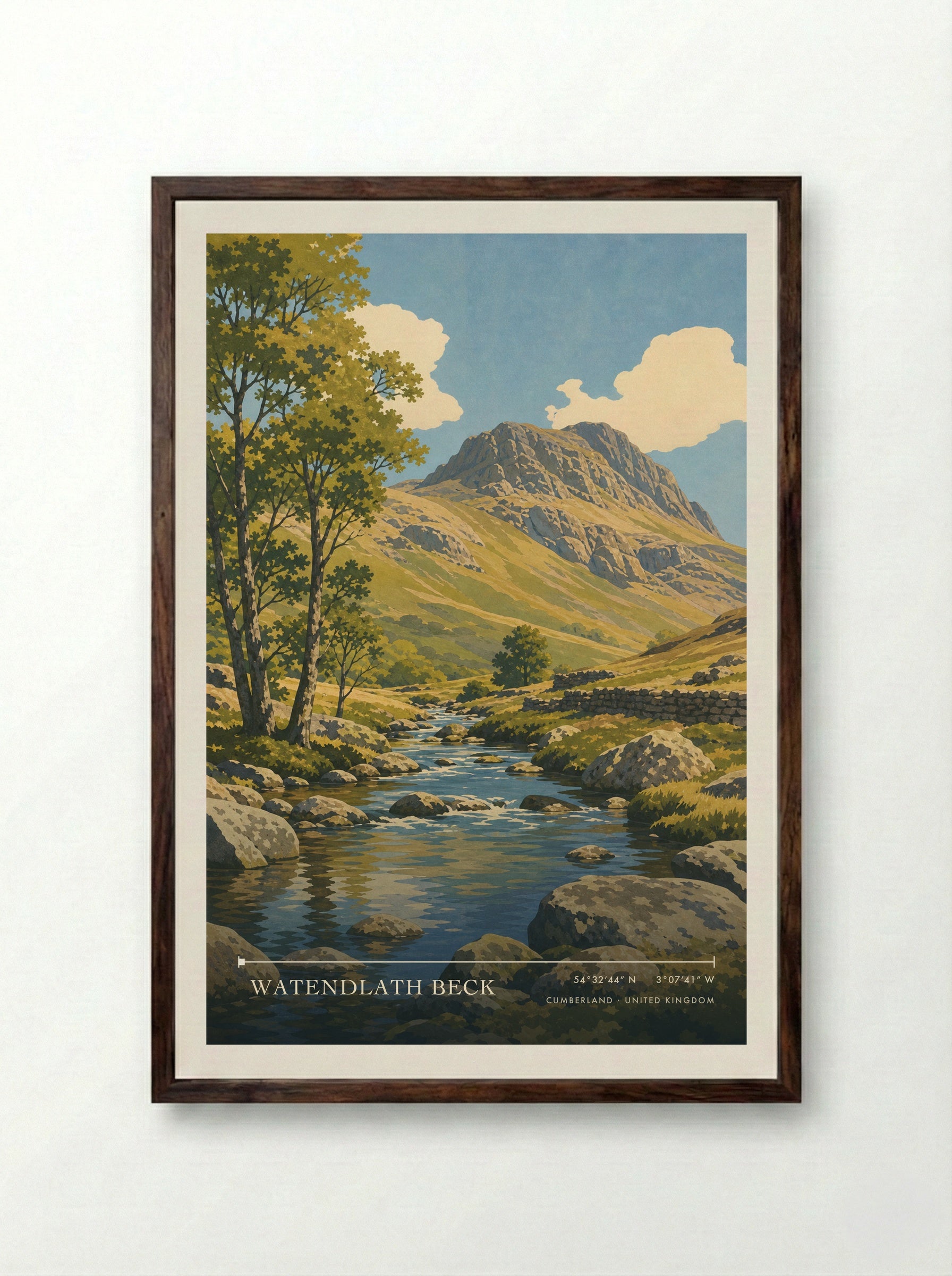 Watendlath Beck Cumberland United Kingdom Travel Poster - Framed Print Dark Wood