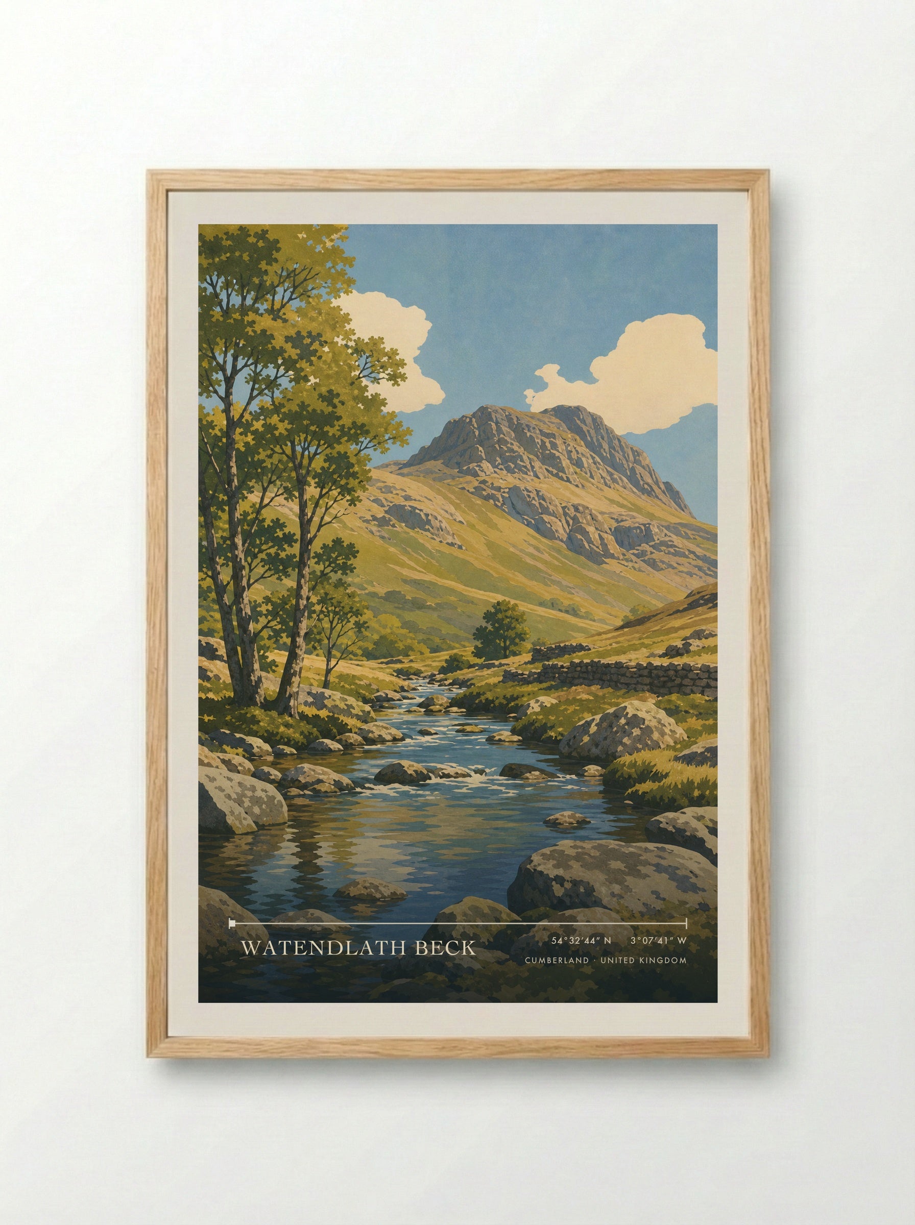 Watendlath Beck Cumberland United Kingdom Travel Poster - Framed Print Wood