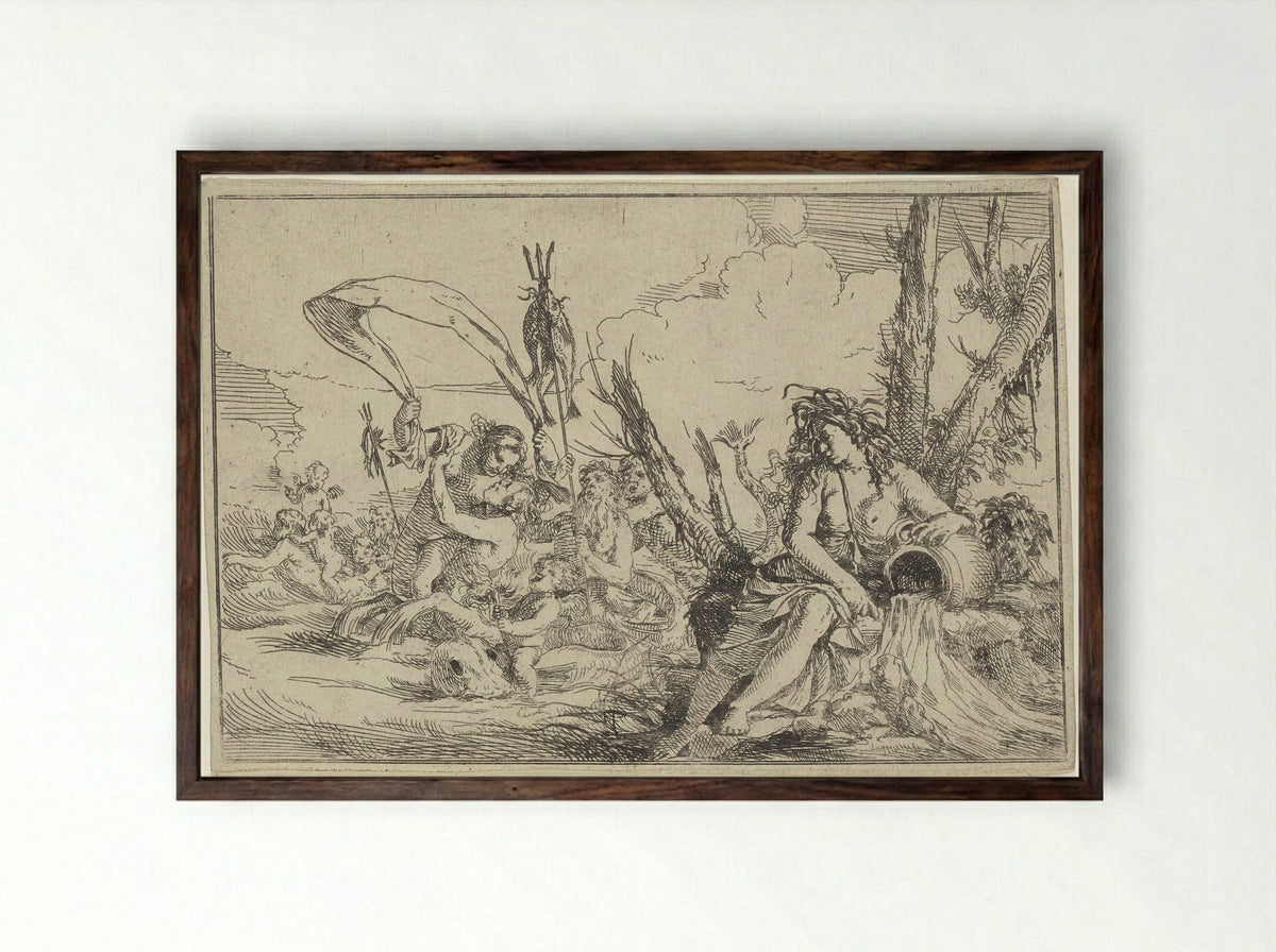 Water (Allegory of the Elements) - Giulio Carpioni - Framed Print Dark Wood