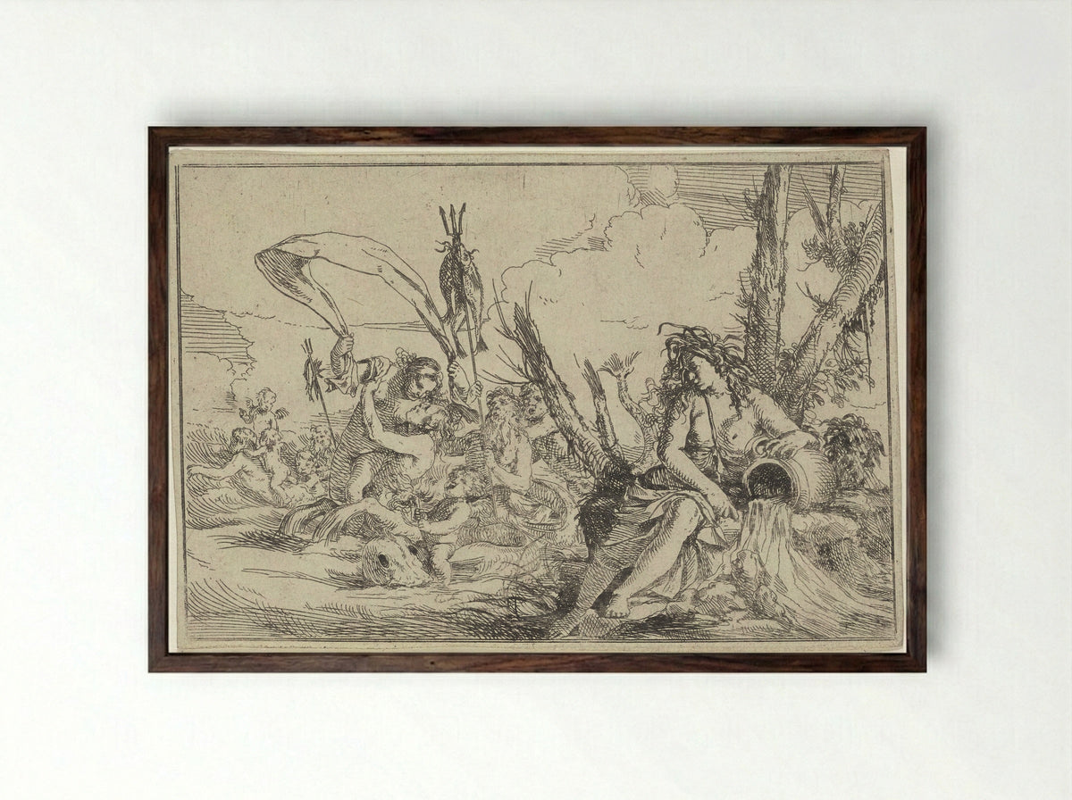 Water (Allegory of the Elements) - Giulio Carpioni - Framed Print Dark Wood