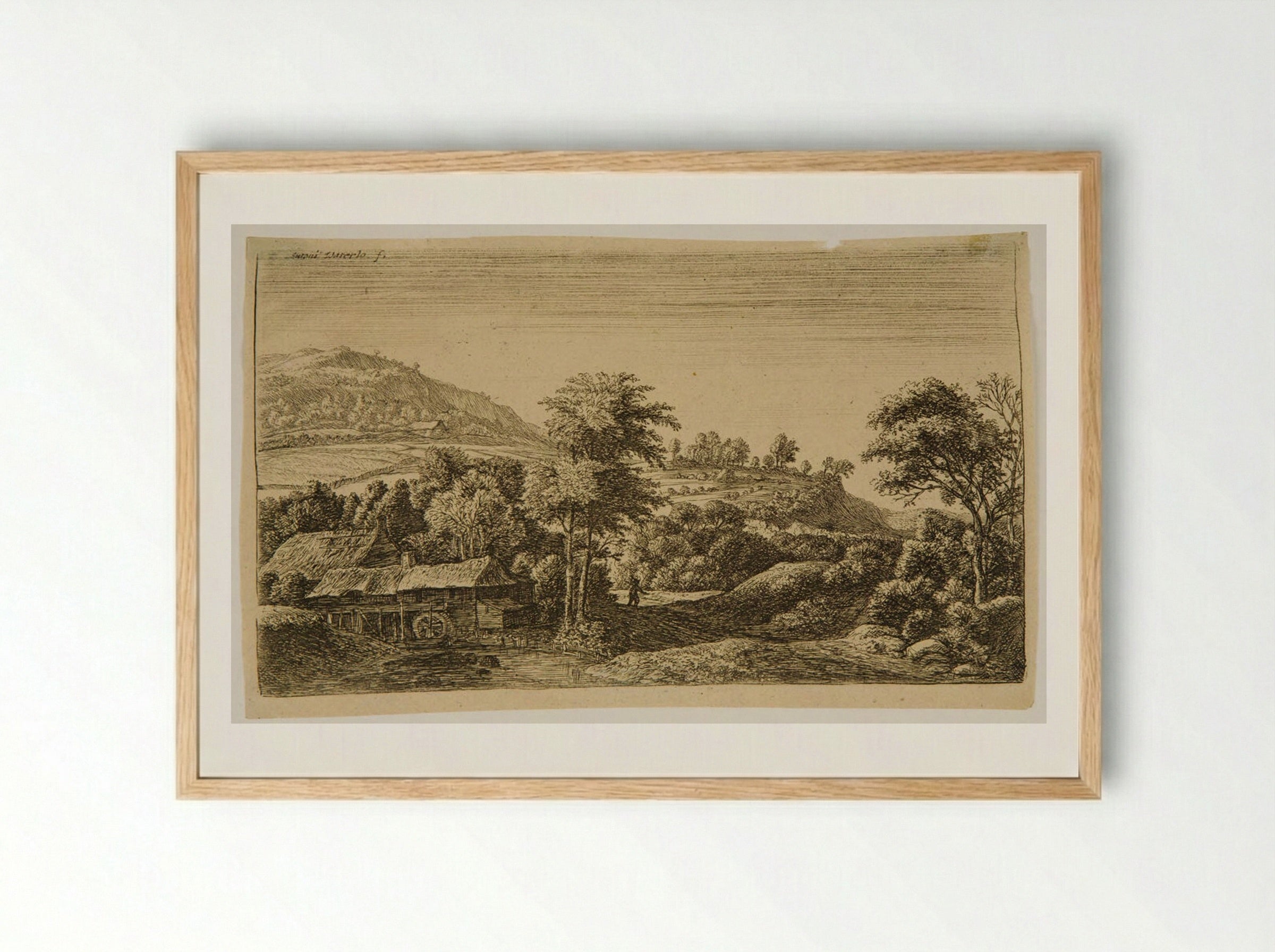 Water Mill at the Foot of a Mountain - Anthonie Waterloo - Framed Print Wood