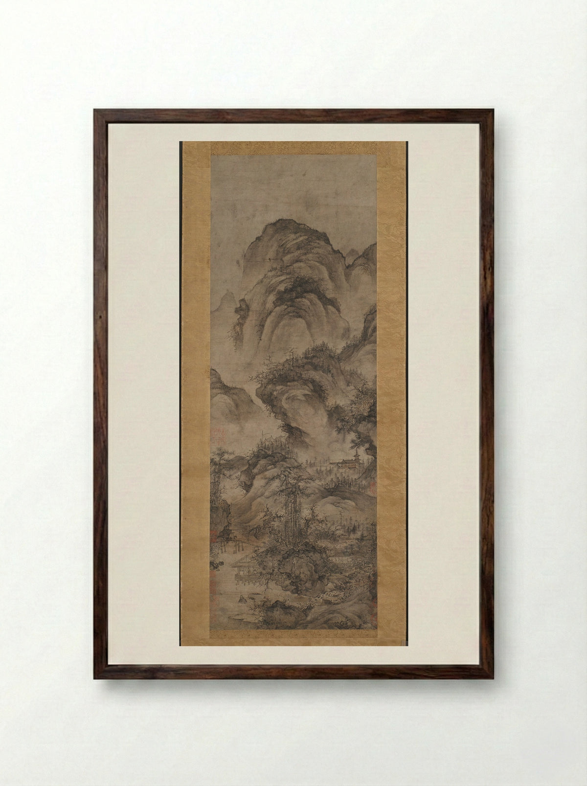 Water Pavilion by Twin Pines - Guo Xi - Framed Print Dark Wood