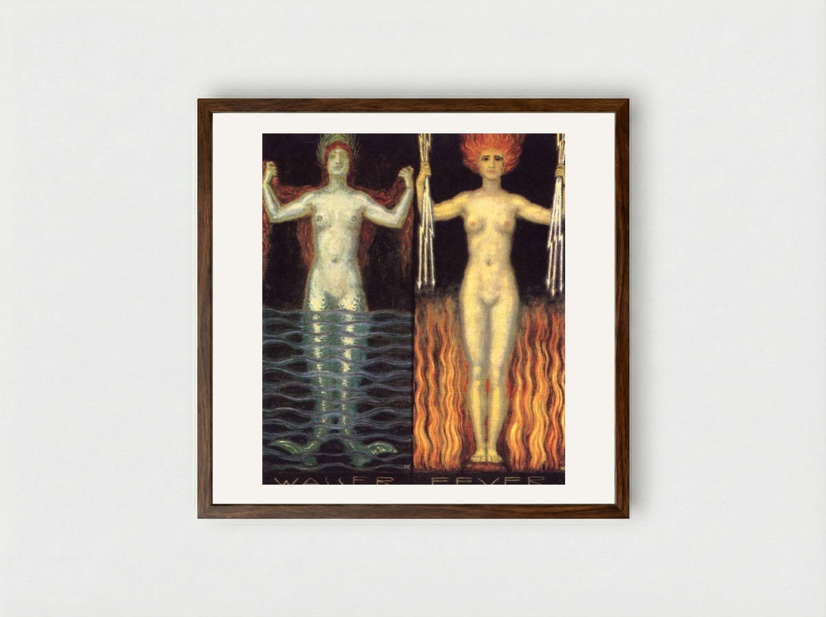 Water and Fire - Franz von Stuck - Framed Print Dark Wood