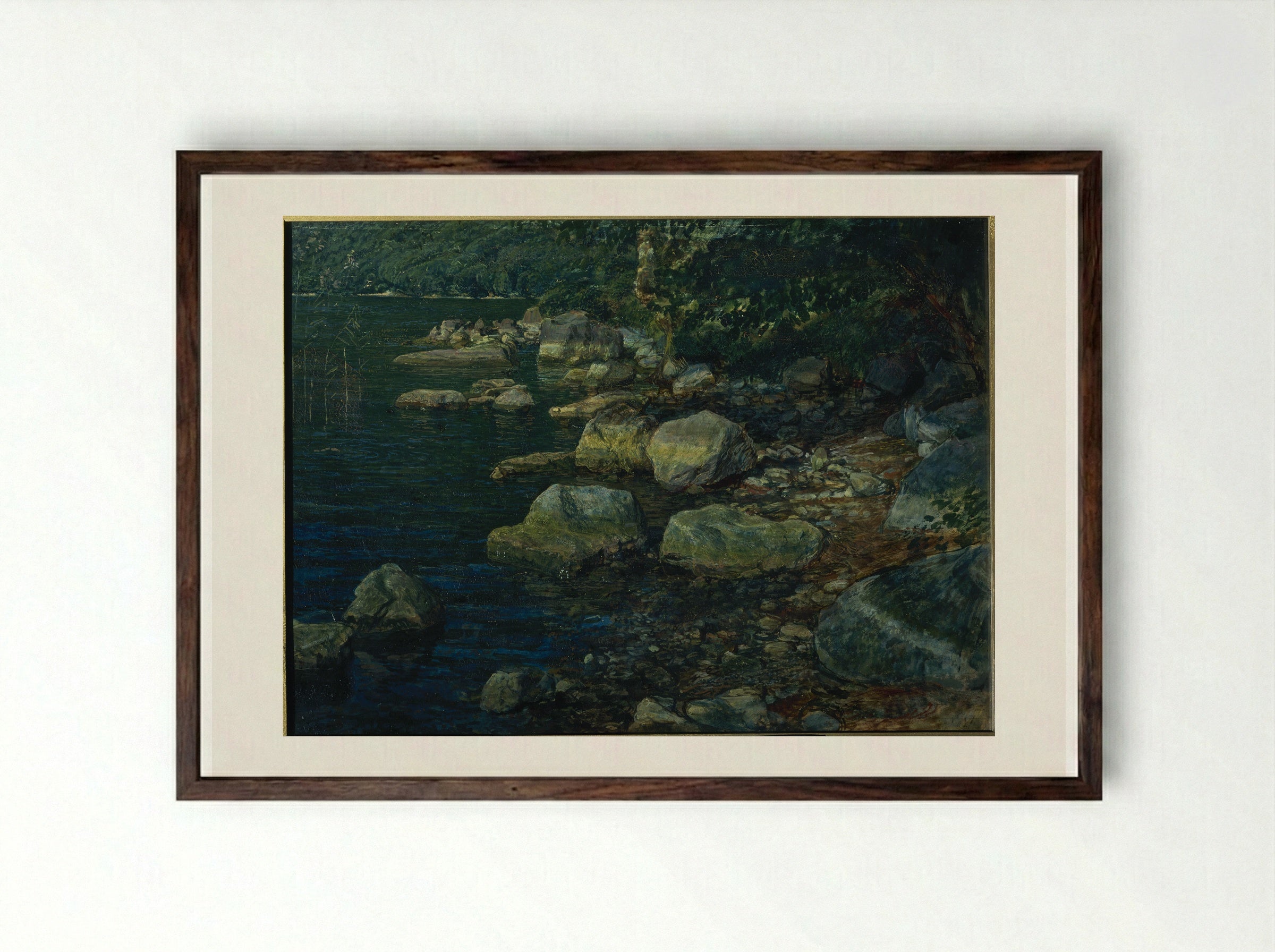 Water and stones under Palaccuolo - Alexander Ivanov - Framed Print Dark Wood