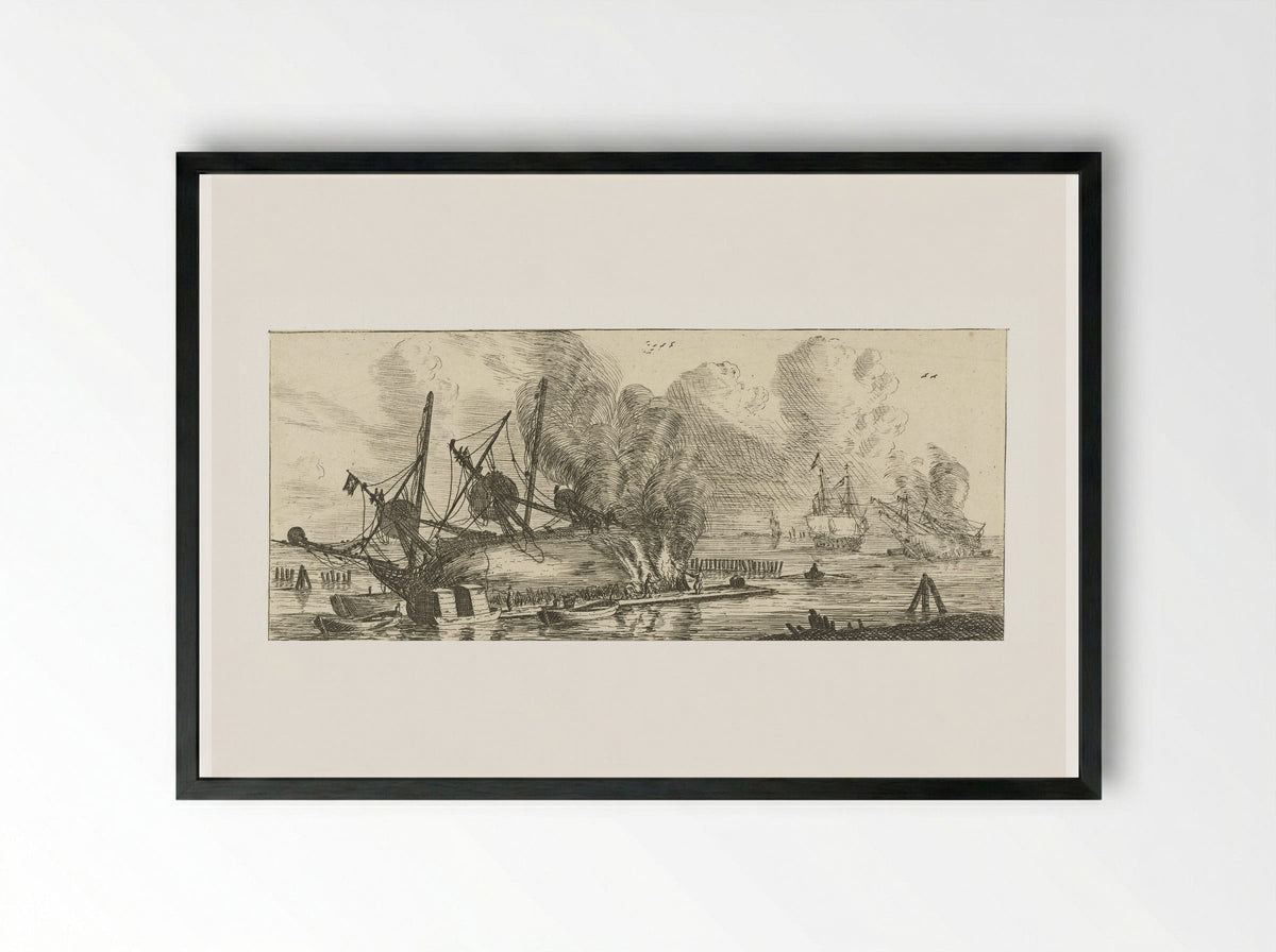 Waterdichtmaken van de romp van een schip - Reinier Nooms - Framed Print Black