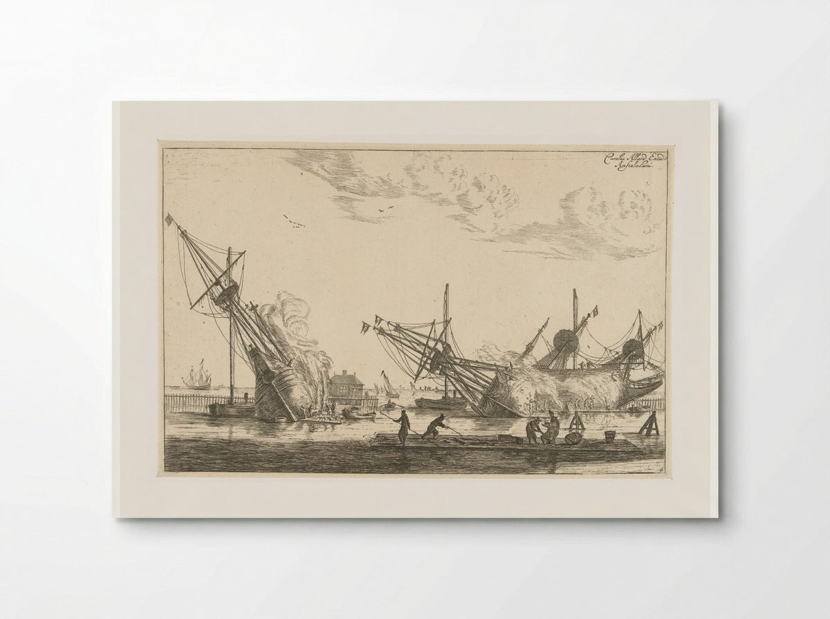 Waterdichtmaken van de rompen van drie fluitschepen - Reinier Nooms - Poster