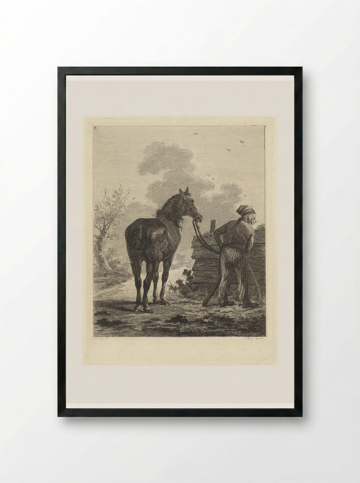 Waterende soldaat met paard - Joannes Bemme - Framed Print Black