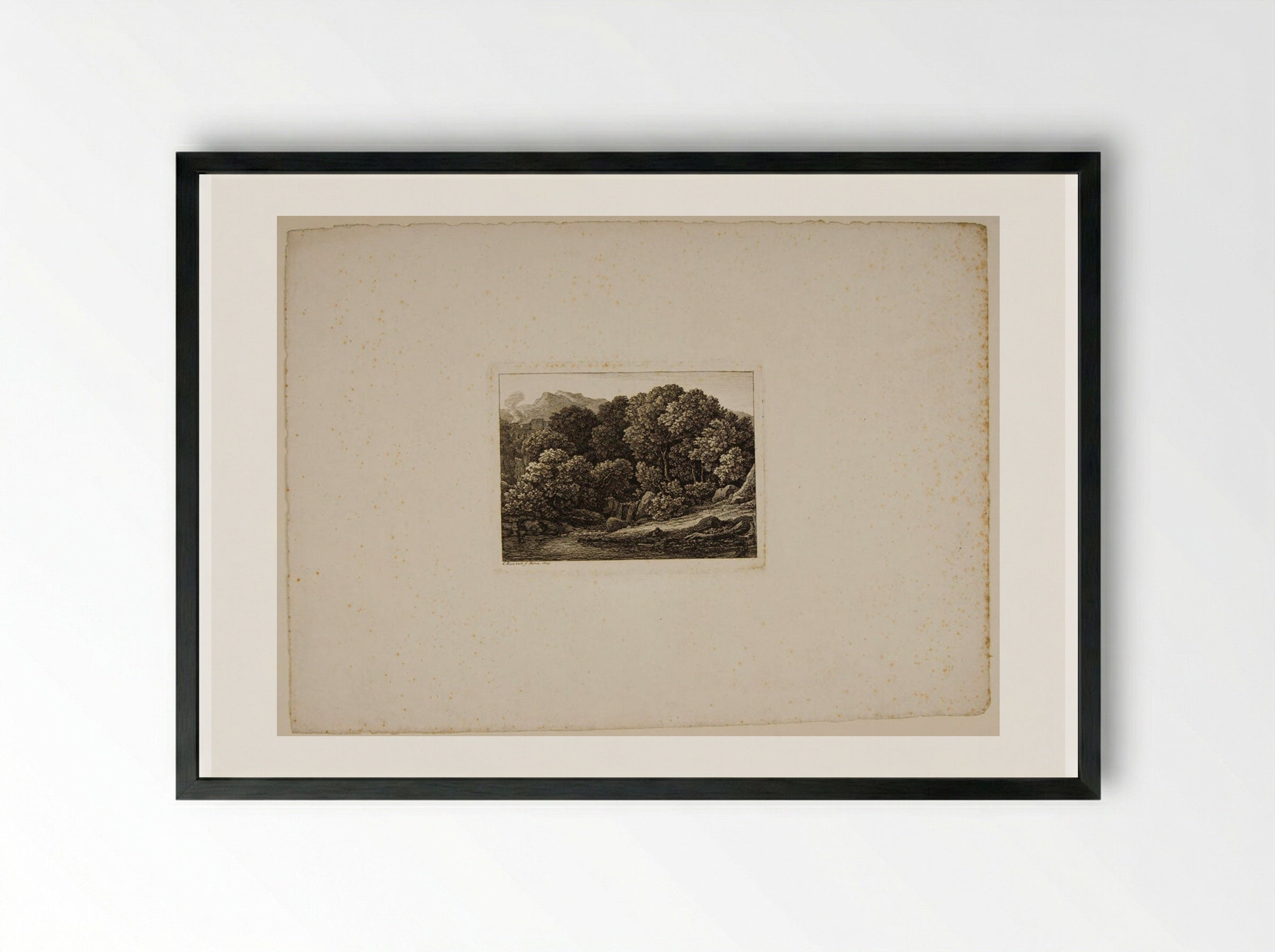 Waterfall Among the Trees - Johann Christian Reinhart - Framed Print Black