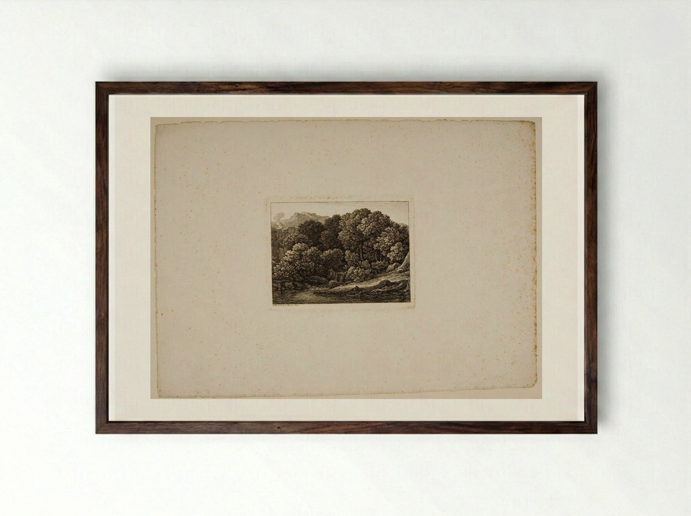 Waterfall Among the Trees - Johann Christian Reinhart - Framed Print Dark Wood