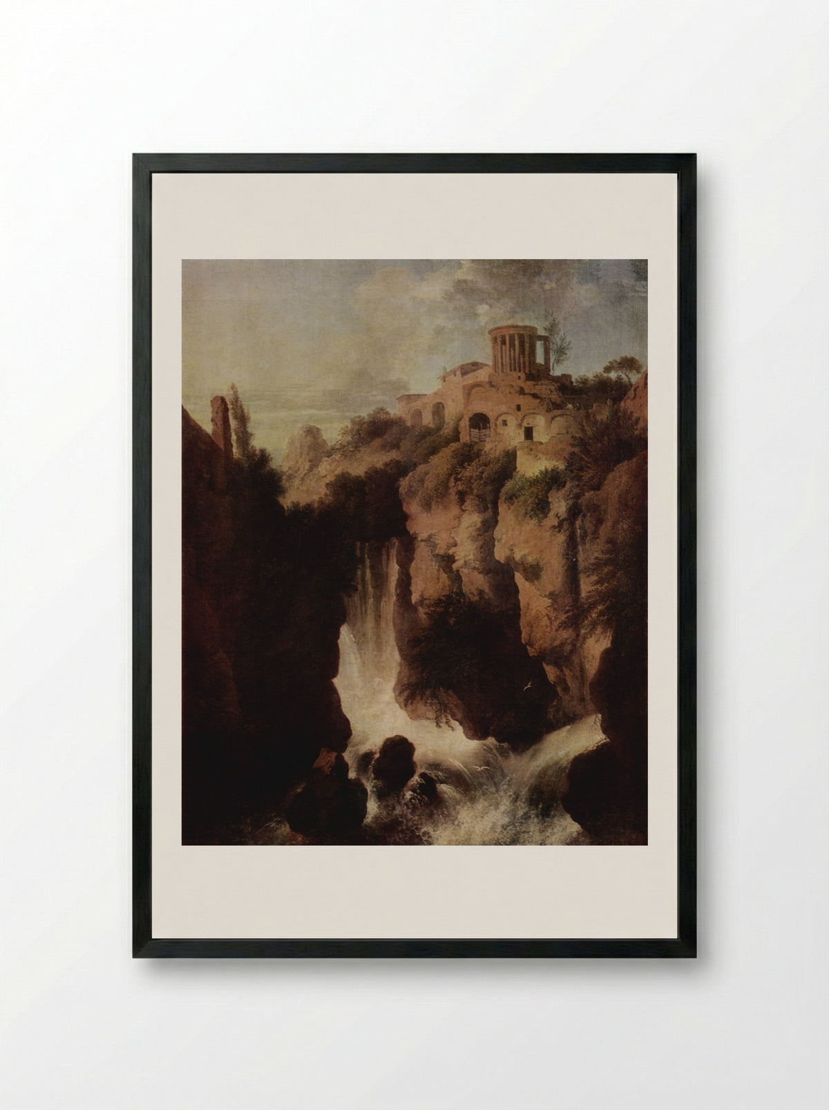 Waterfall at Tivoli - Christian Wilhelm Ernst Dietrich - Framed Print Black