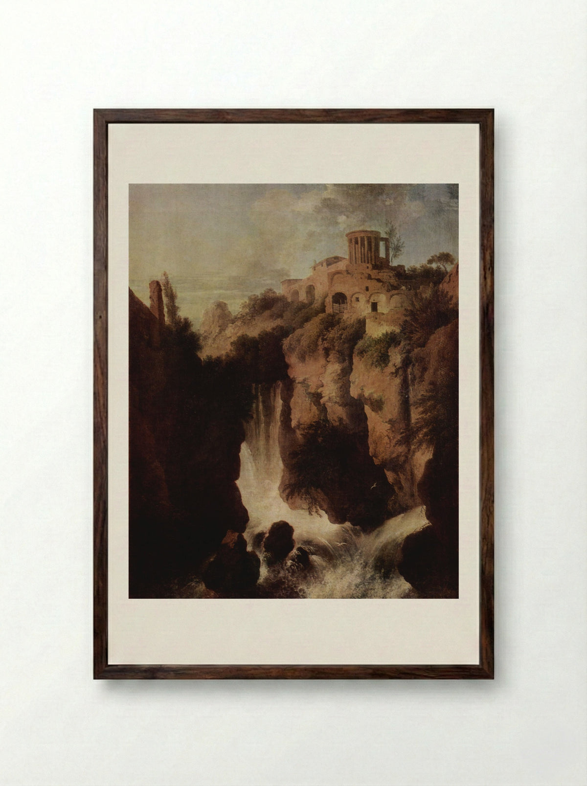Waterfall at Tivoli - Christian Wilhelm Ernst Dietrich - Framed Print Dark Wood