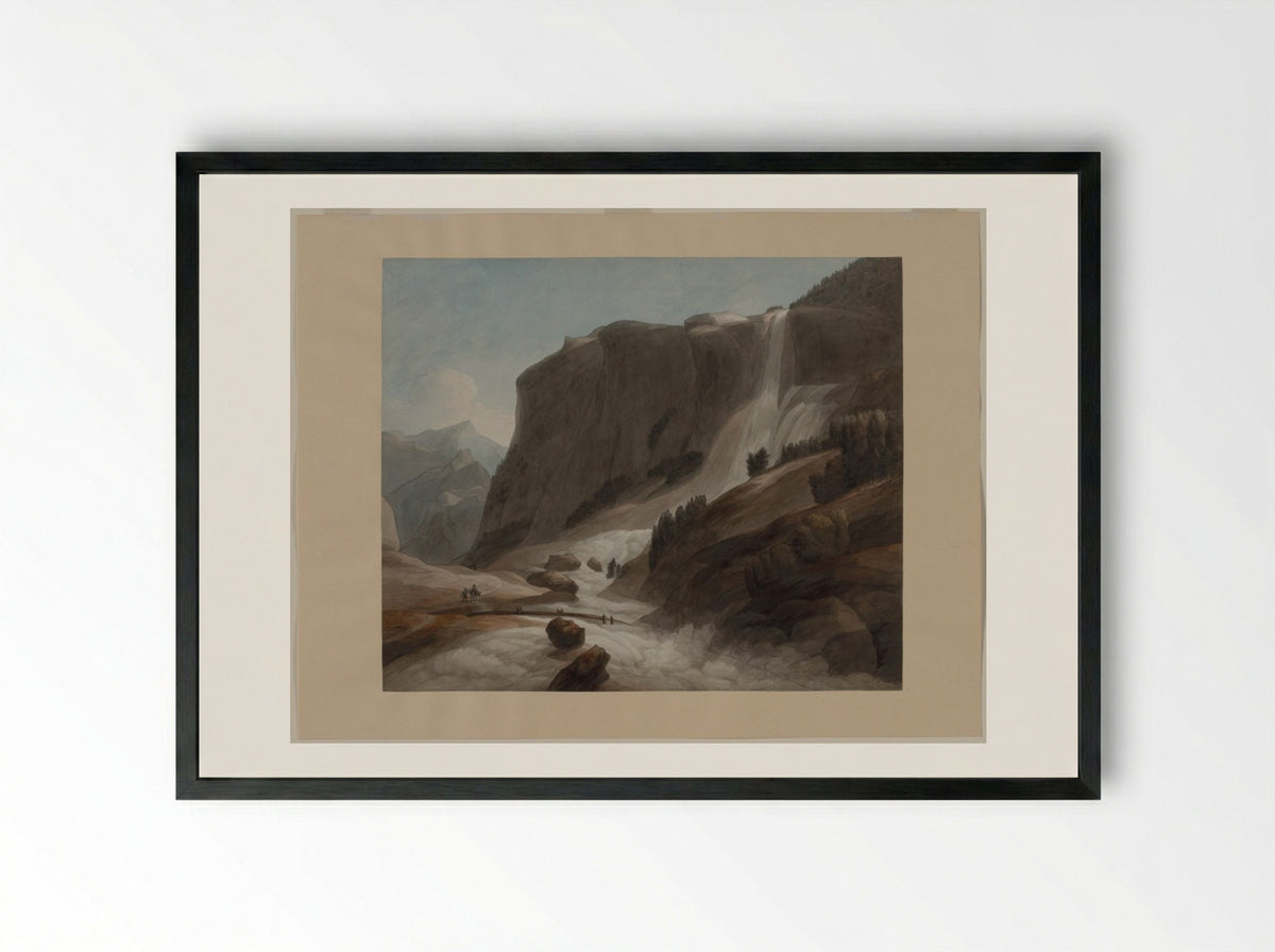 Waterfall between Chiavenna and Mount Splügen - Francis Towne - Framed Print Black