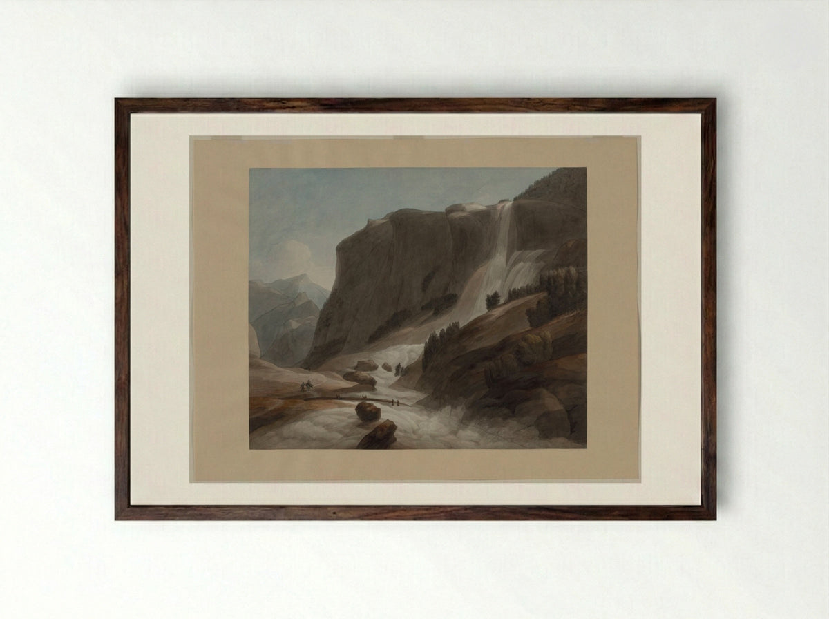 Waterfall between Chiavenna and Mount Splügen - Francis Towne - Framed Print Dark Wood