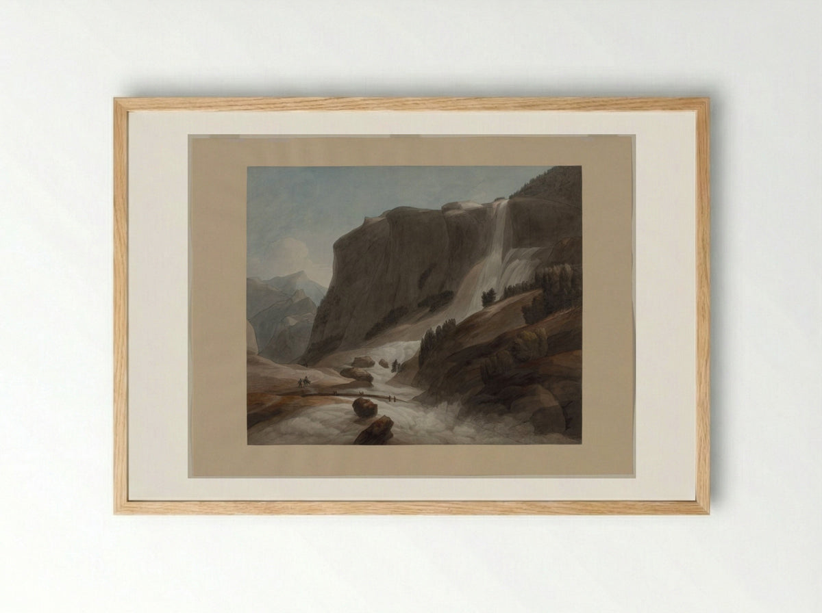 Waterfall between Chiavenna and Mount Splügen - Francis Towne - Framed Print Wood