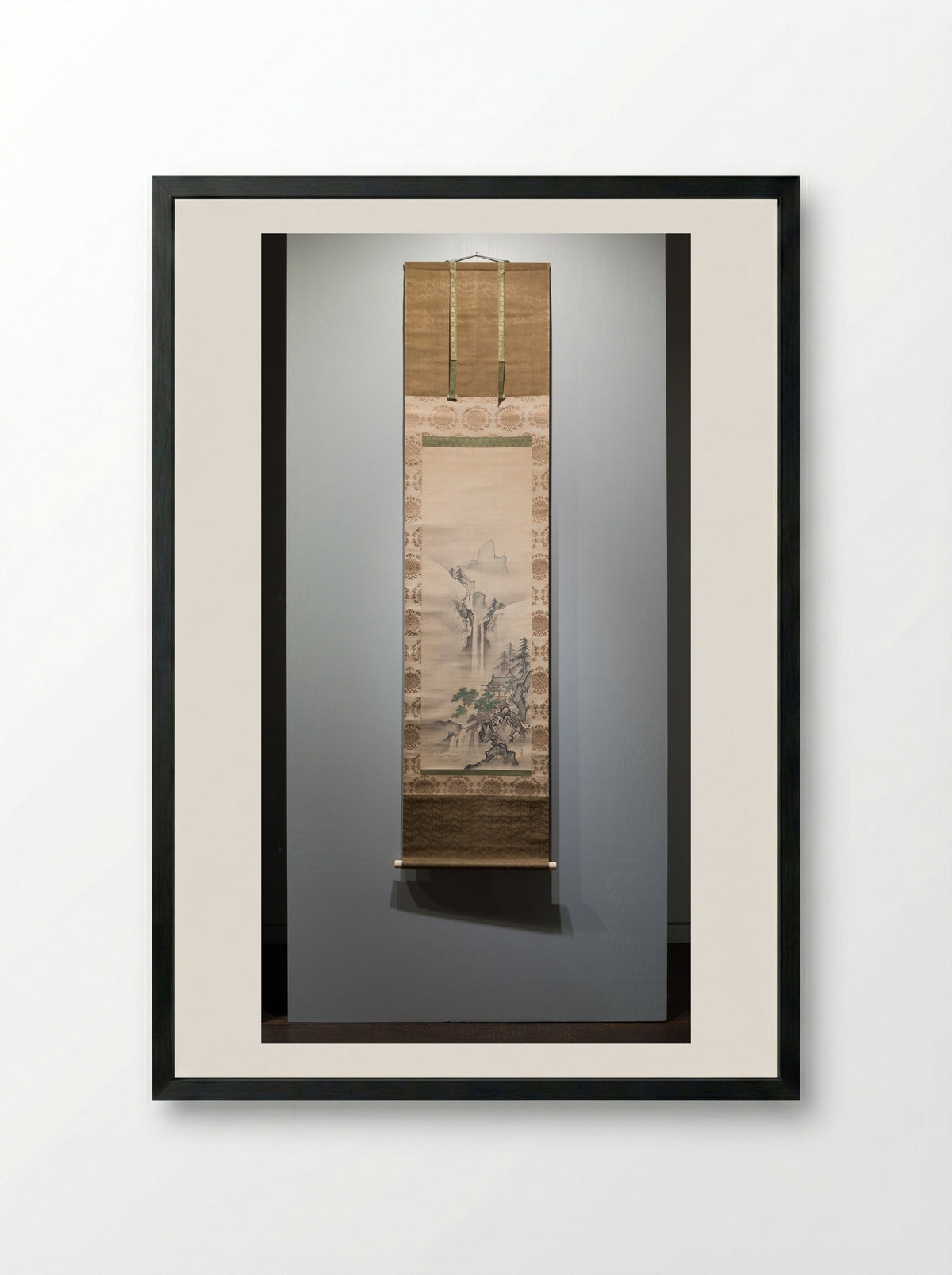 Waterfall in Mountainous Terrain - Kanô Tsunenobu - Framed Print Black