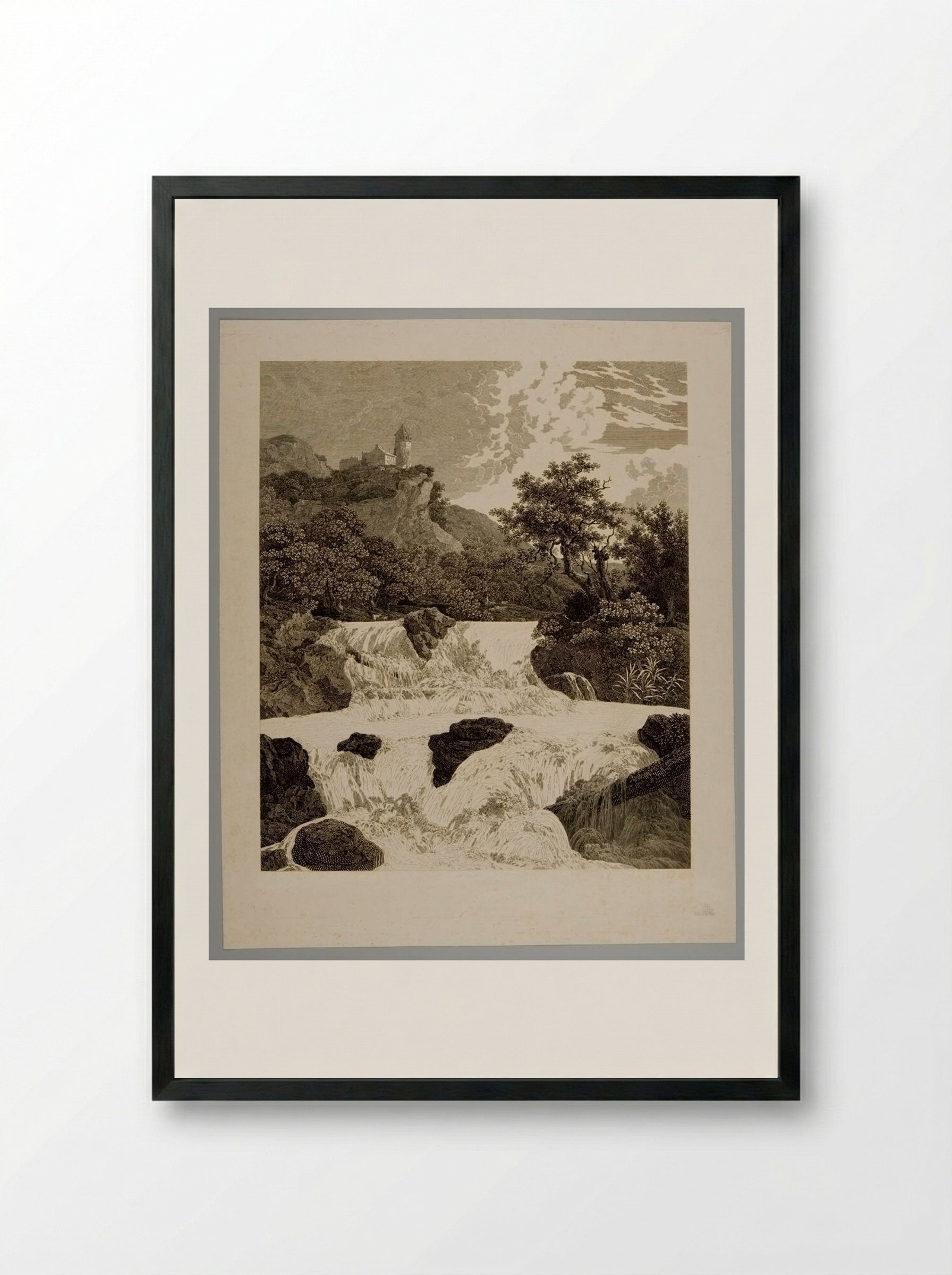 Waterfall with Rocks - Christian Haldenwang - Framed Print Black