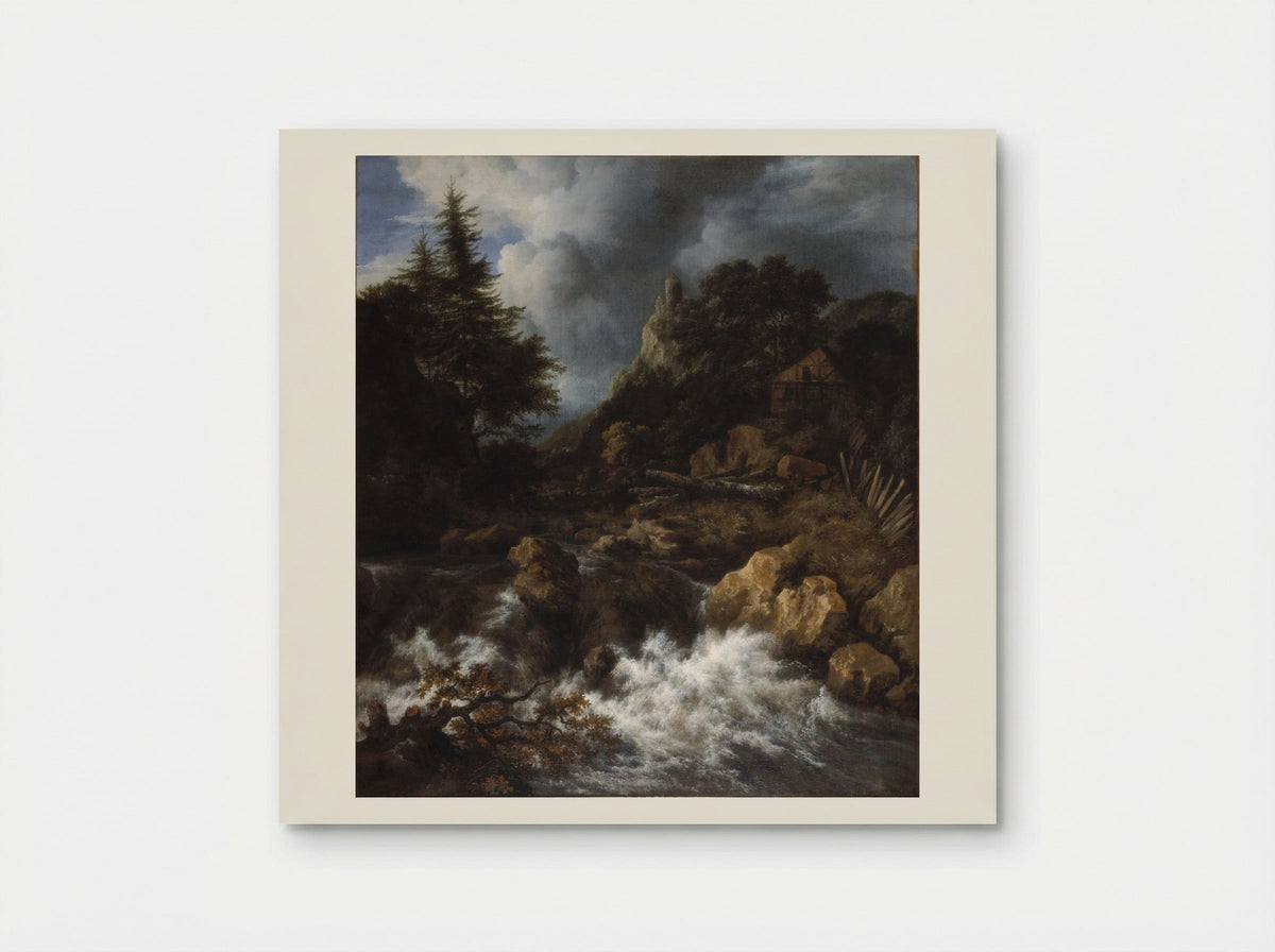 Waterfall with a Half-Timbered House and Castle - Jacob van Ruisdael - Poster