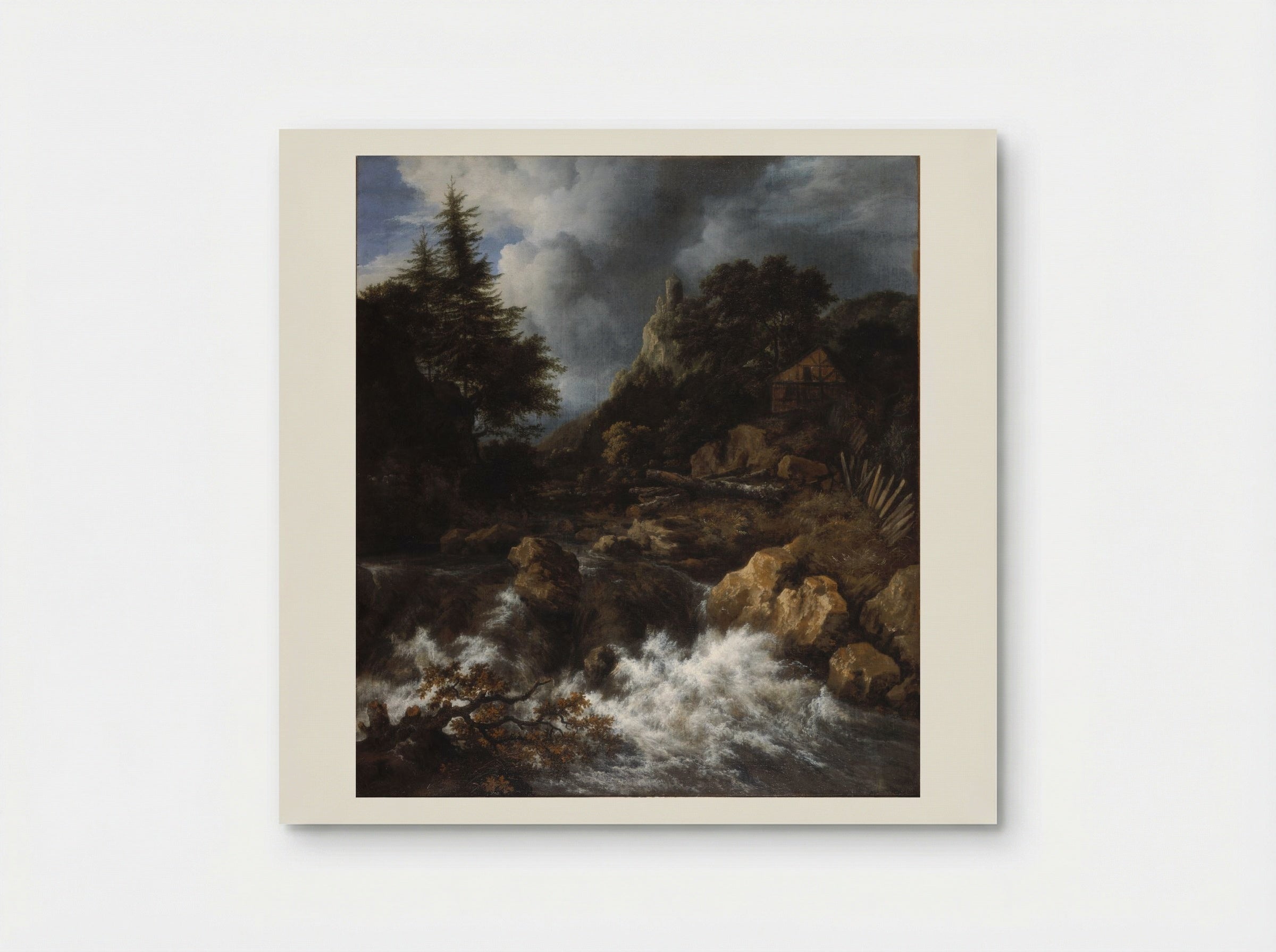 Waterfall with a Half-Timbered House and Castle - Jacob van Ruisdael - Poster