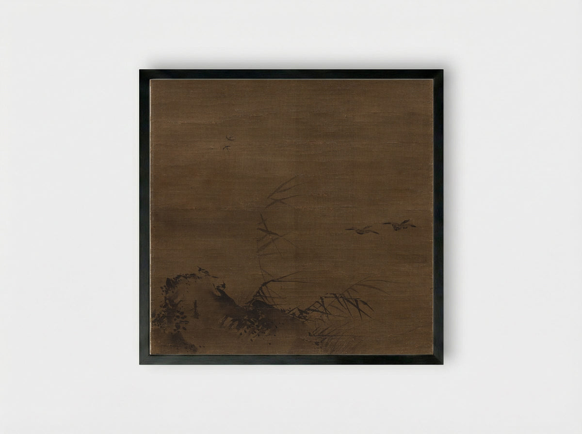 Waterfowl and Reeds - Liang Kai - Framed Print Black