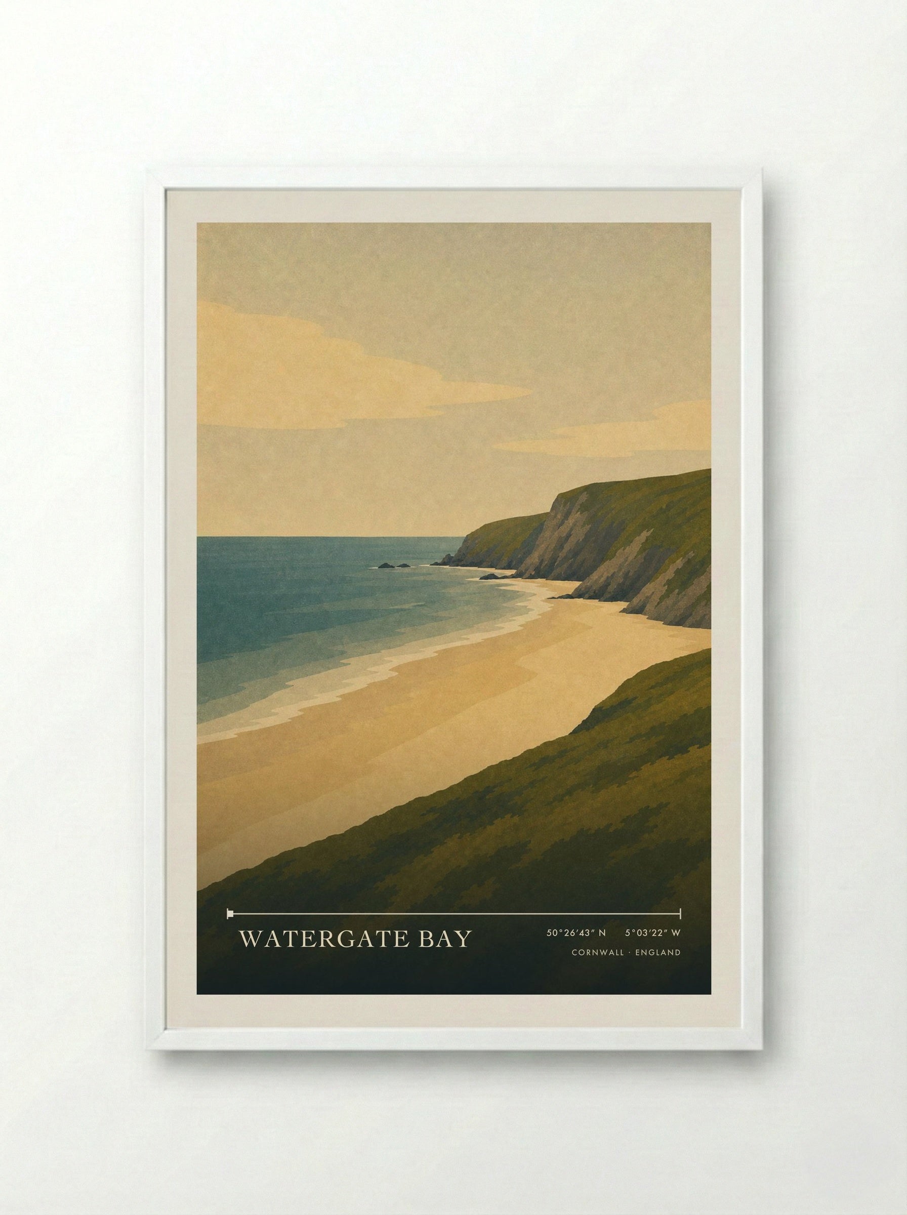 Watergate Bay Cornwall England Travel Poster - Framed Print White