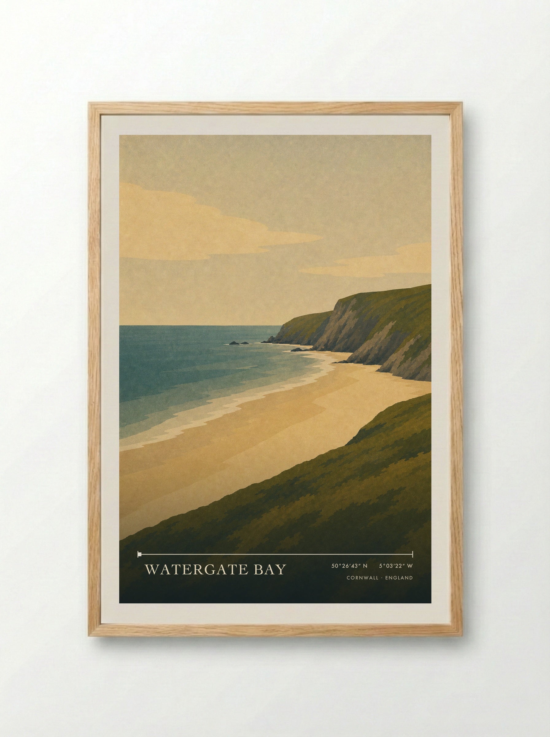 Watergate Bay Cornwall England Travel Poster - Framed Print Wood