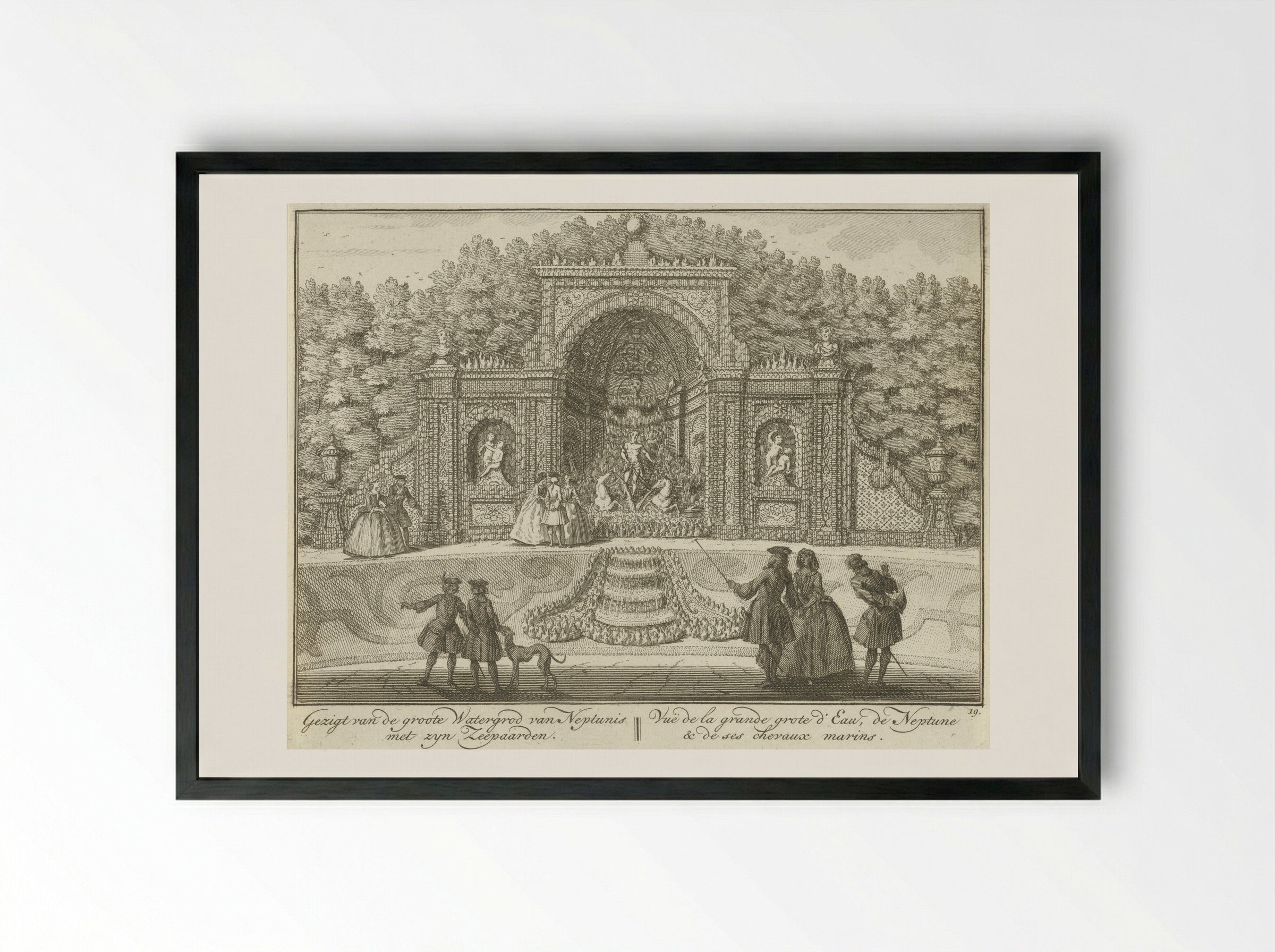 Watergrot van Neptunus in de tuin van Huis ter Meer te Maarssen - Hendrik de Leth - Framed Print Black