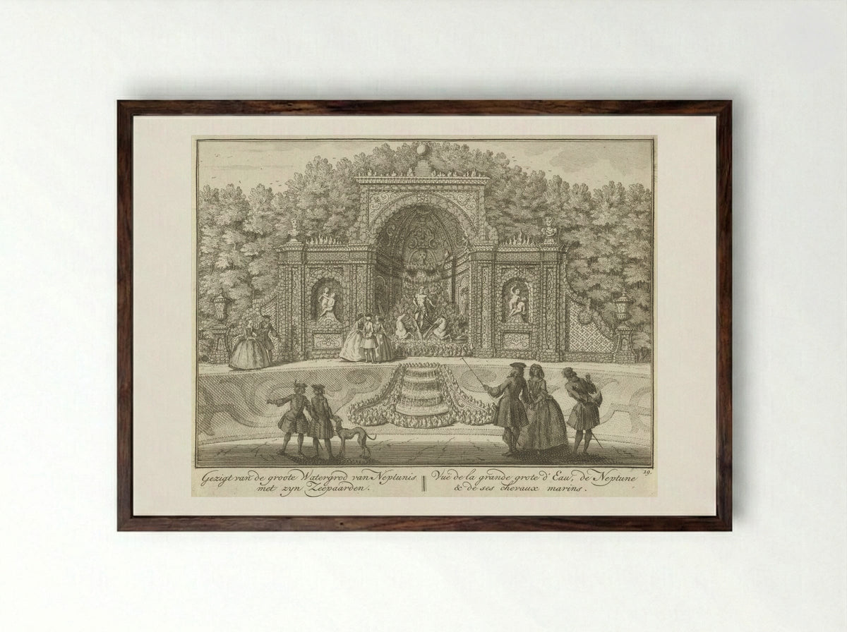 Watergrot van Neptunus in de tuin van Huis ter Meer te Maarssen - Hendrik de Leth - Framed Print Dark Wood