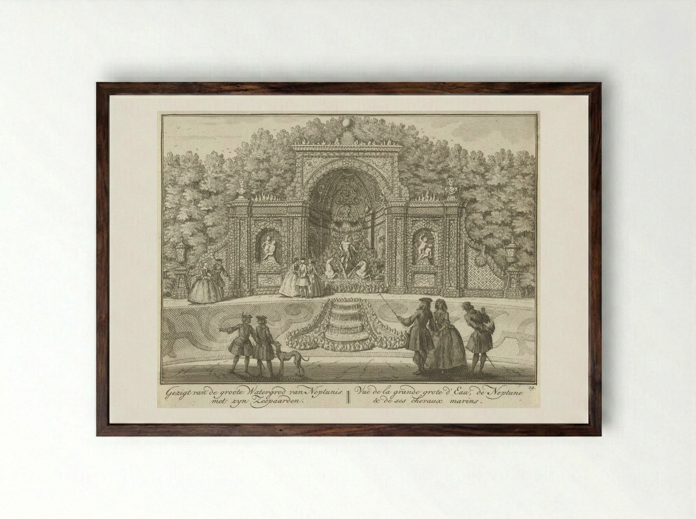 Watergrot van Neptunus in de tuin van Huis ter Meer te Maarssen - Hendrik de Leth - Framed Print Dark Wood