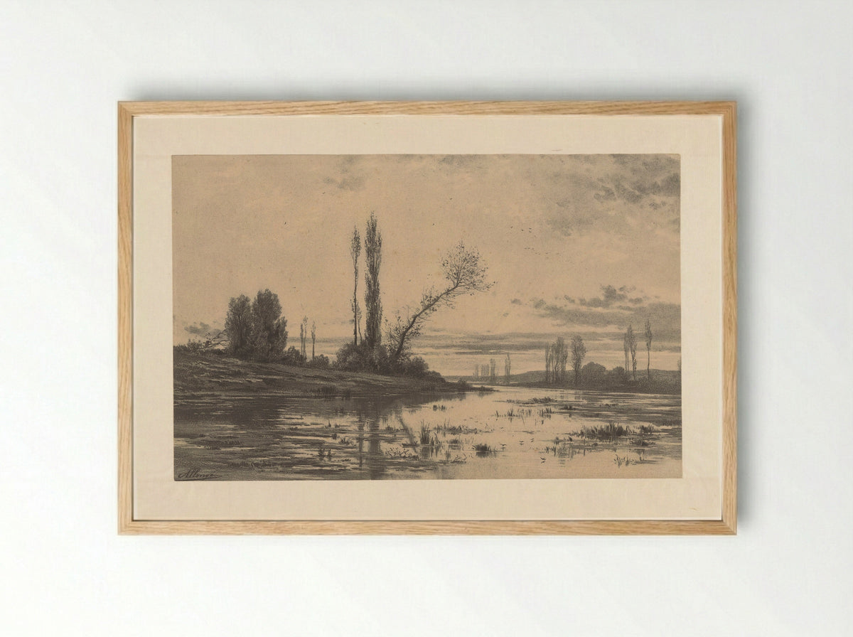 Waterlandschap (River Scene) - Ch. Mercier - Framed Print Wood