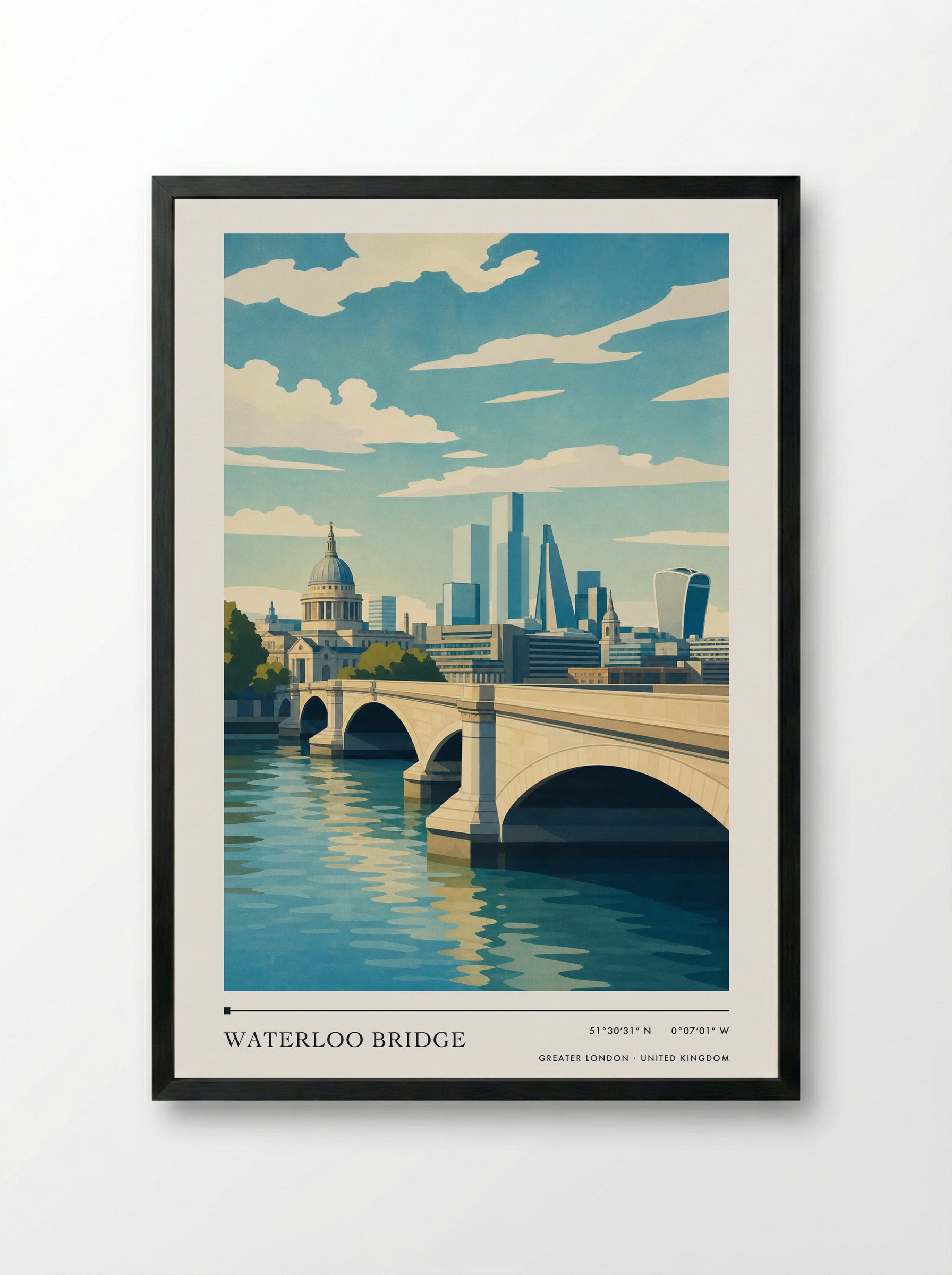 Waterloo Bridge Greater London United Kingdom Travel Poster - Framed Print Black