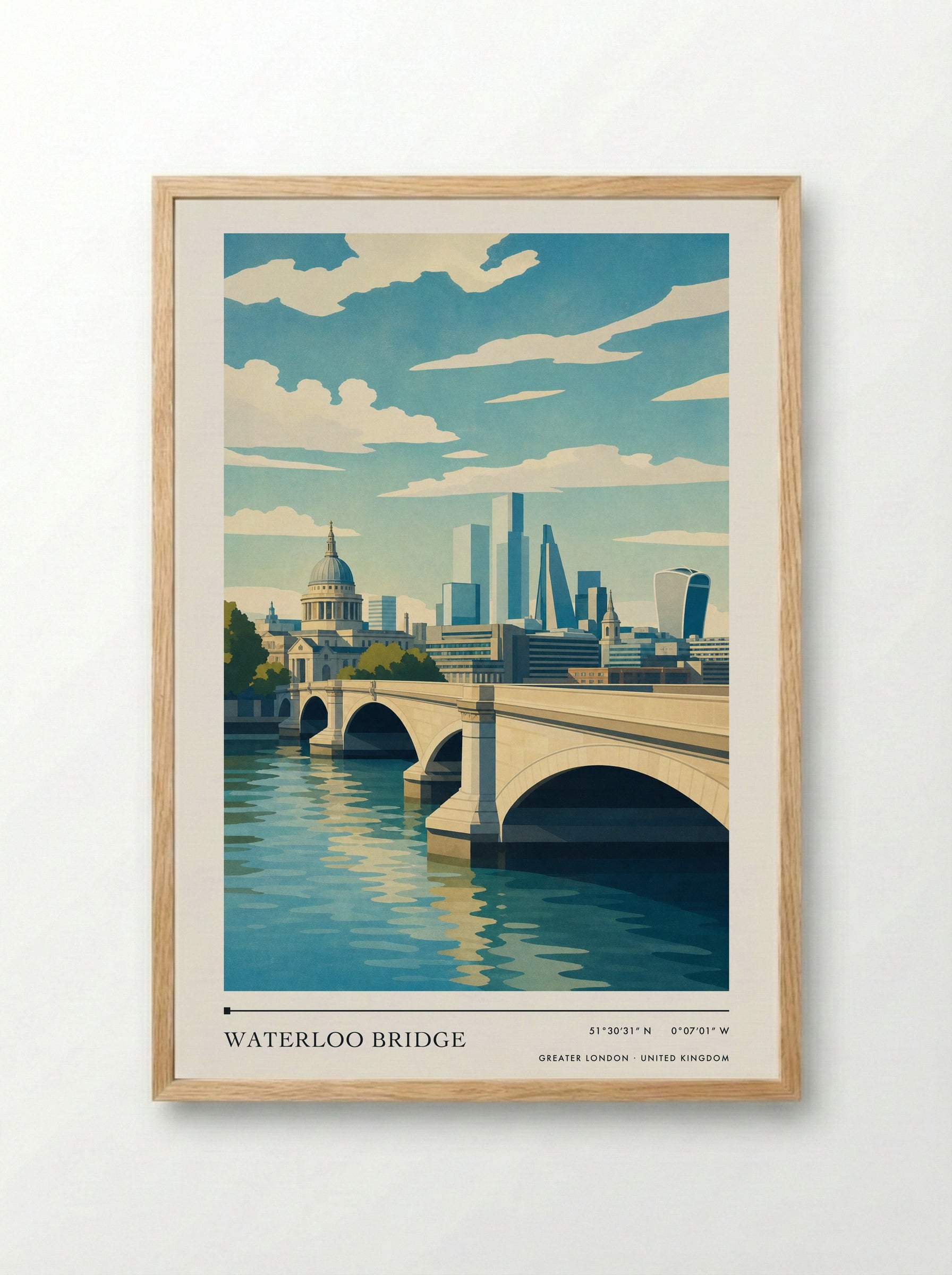 Waterloo Bridge Greater London United Kingdom Travel Poster - Framed Print Wood