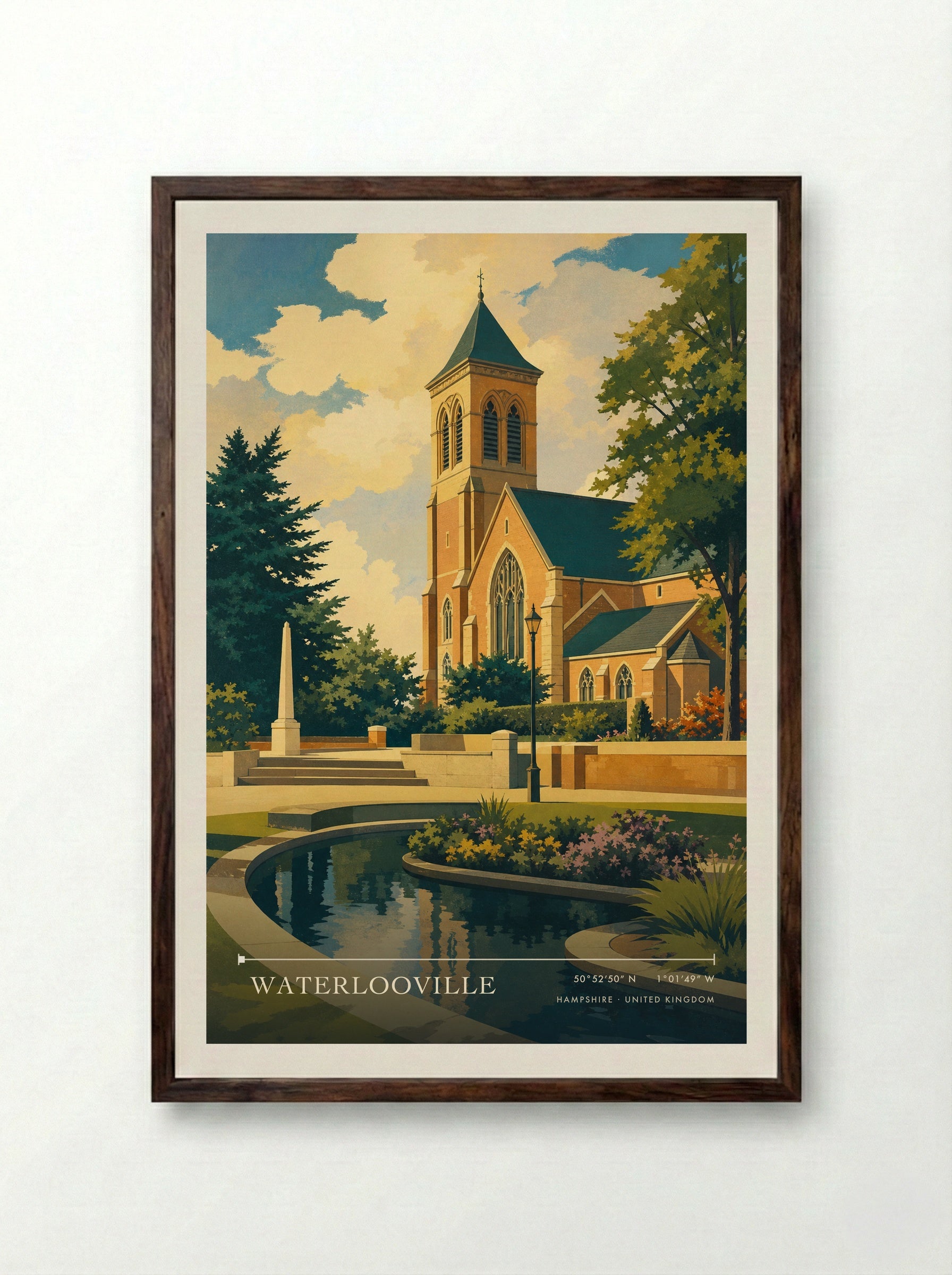 Waterlooville Hampshire United Kingdom Travel Poster - Framed Print Dark Wood