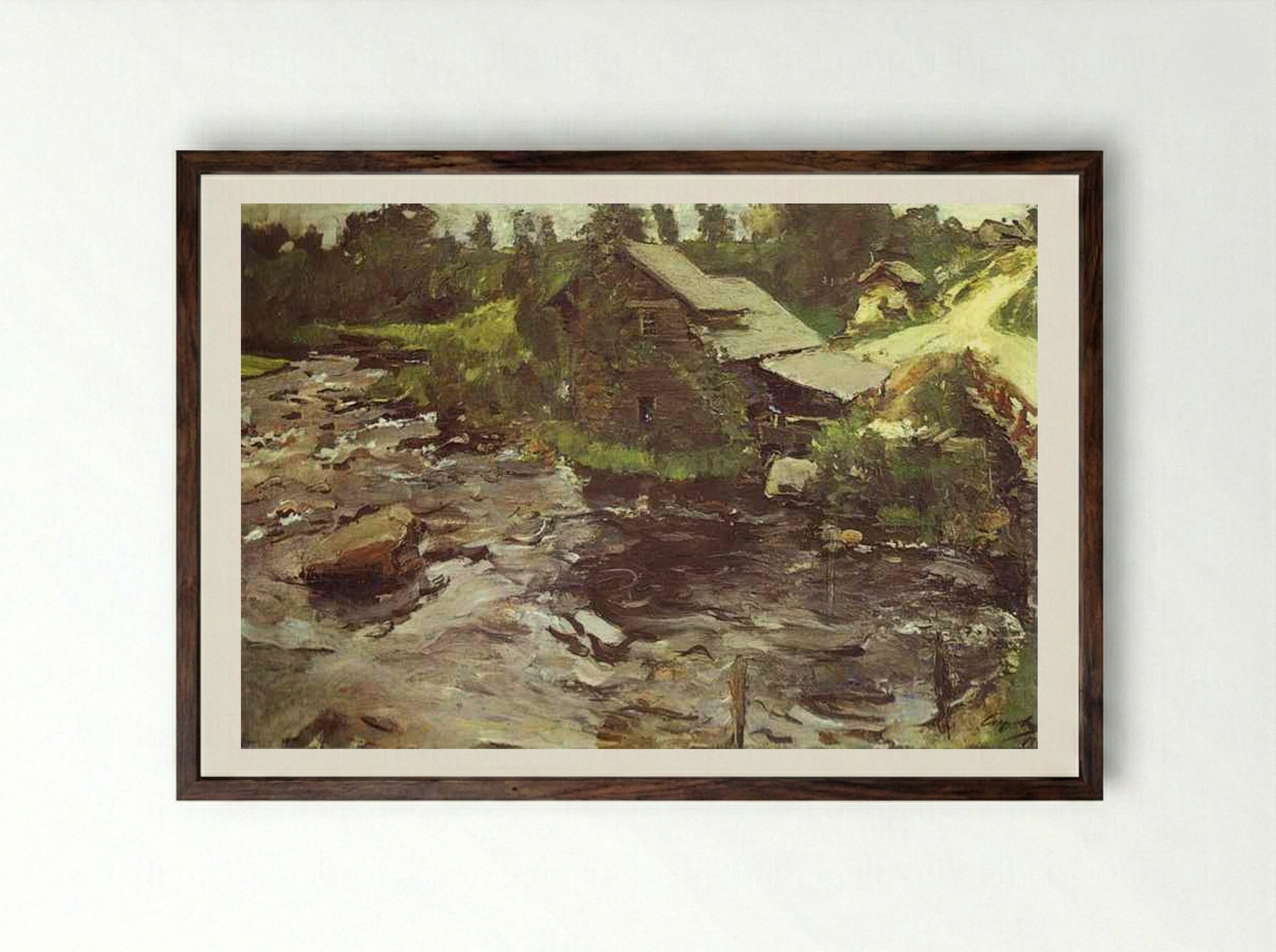 Watermill in Finland - Valentin Serov - Framed Print Dark Wood